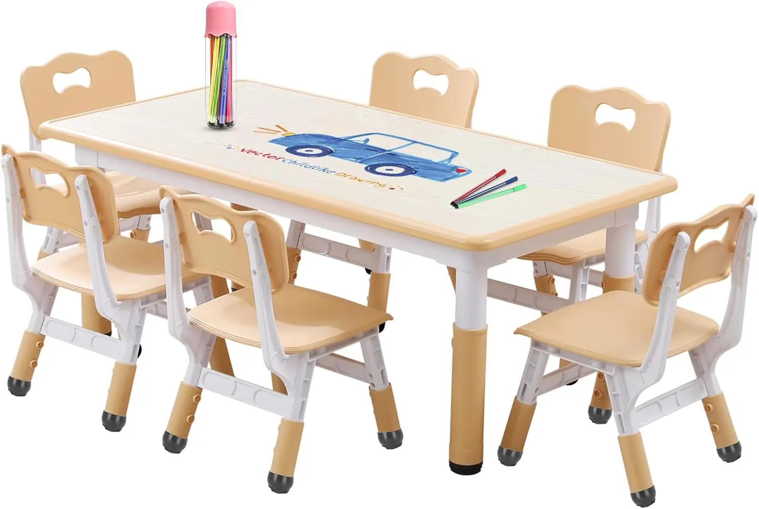 Adjustable Kids Table and Chairs Set with 6 Seats, Graffiti Desktop for Ages 3-12, Non-Slip Legs
Adjustable Kids Table and Chairs Set with 6 Seats, Graffiti Desktop for Ages 3-12, Non-Slip Legs