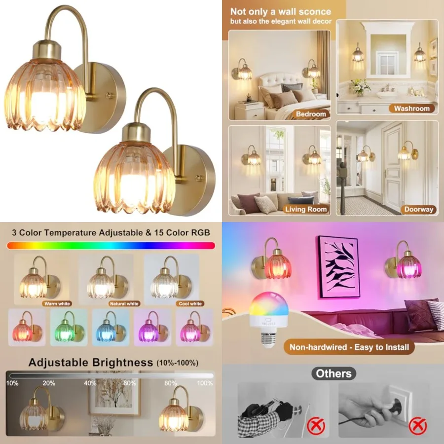 Vintage Battery Operated Wall Sconces Set of Two, Tulip Glass Lampshade Rechargeable Wall Lights, LED 15 Colors Wall Lamp for B
Vintage Battery Operated Wall Sconces Set of Two, Tulip Glass Lampshade Rechargeable Wall Lights, LED 15 Colors Wall Lamp for B
