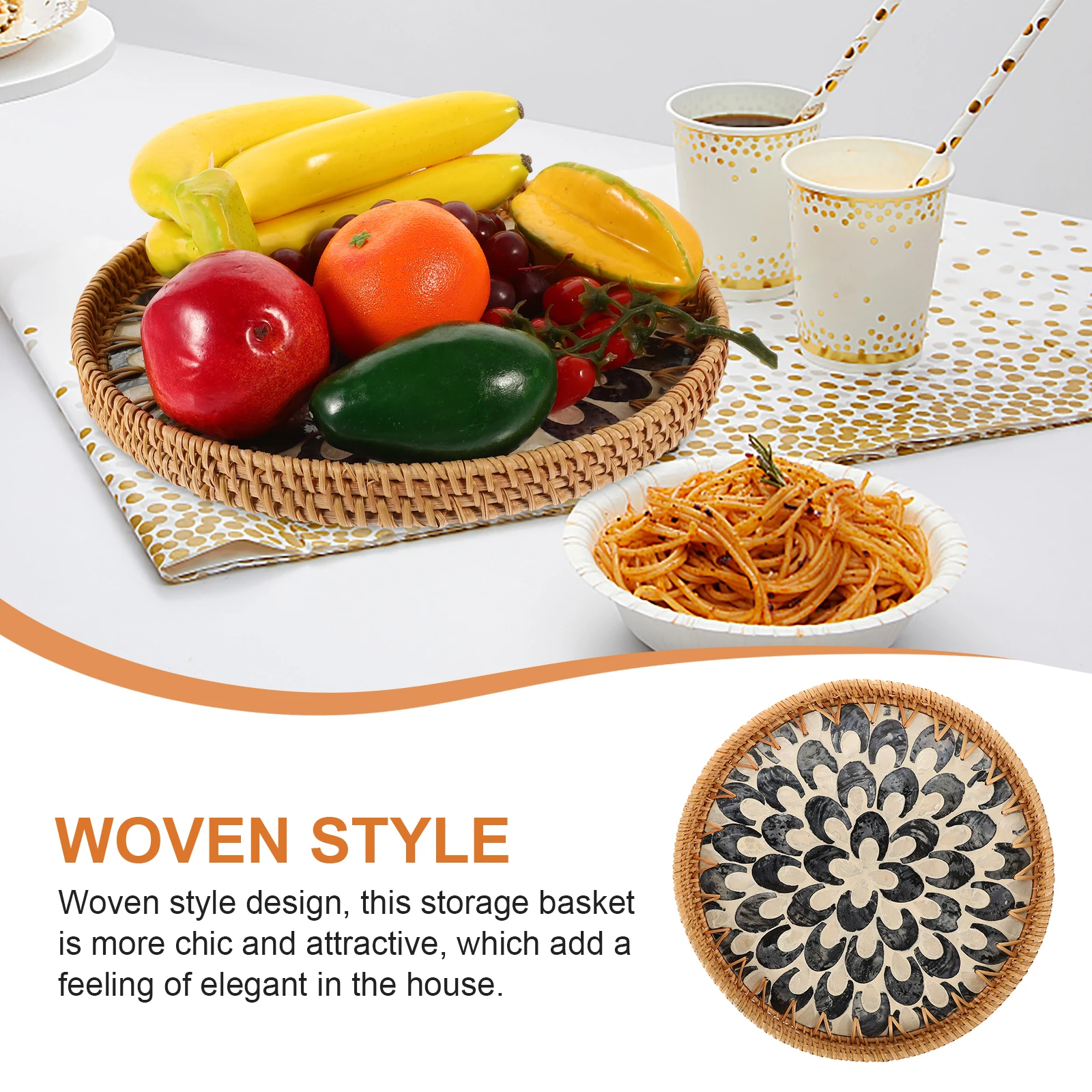 Large Capacity Storage Multi-Functional Fruit Snacks For Home Coffee Shop Decorative Basket Round Woven Tray Bread Serving 
Large Capacity Storage Multi-Functional Fruit Snacks For Home Coffee Shop Decorative Basket Round Woven Tray Bread Serving