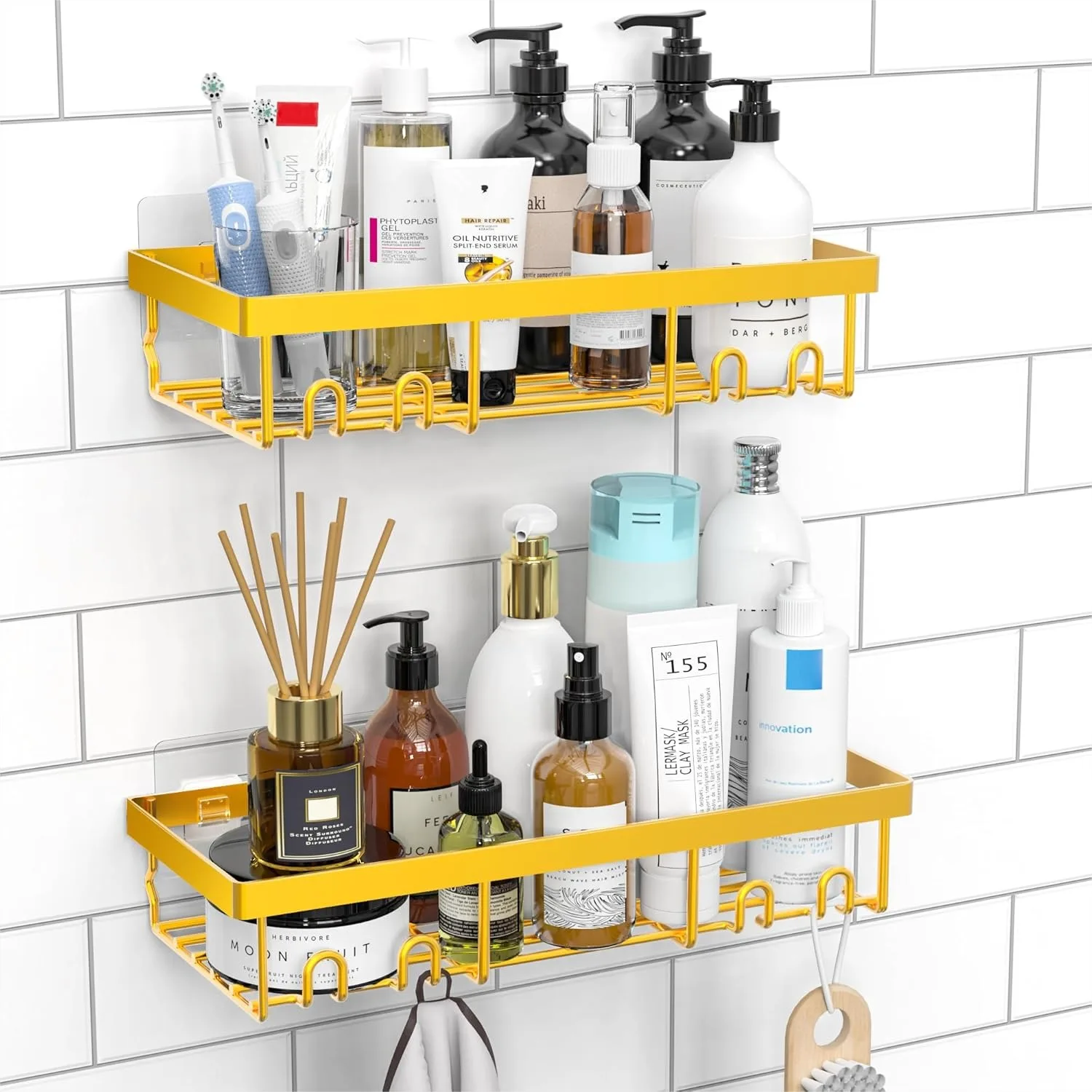 Self Adhesive Shower Caddy Shelf with Hooks, Rustproof Stainless Steel Bathroom Organizer for Farmhouse Decor, RV and Apartment
Self Adhesive Shower Caddy Shelf with Hooks, Rustproof Stainless Steel Bathroom Organizer for Farmhouse Decor, RV and Apartment