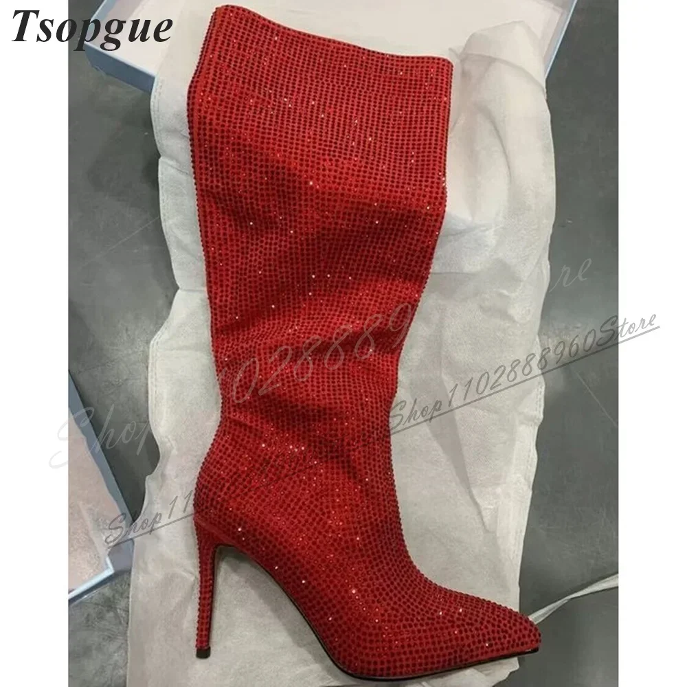 Knee High Red Sparkling Crystal Decor Boots Thin High Heel Women Shoes Slip On Pointed Toe 2024 Fashionable Zapatos Para Mujere
Knee High Red Sparkling Crystal Decor Boots Thin High Heel Women Shoes Slip On Pointed Toe 2024 Fashionable Zapatos Para Mujere