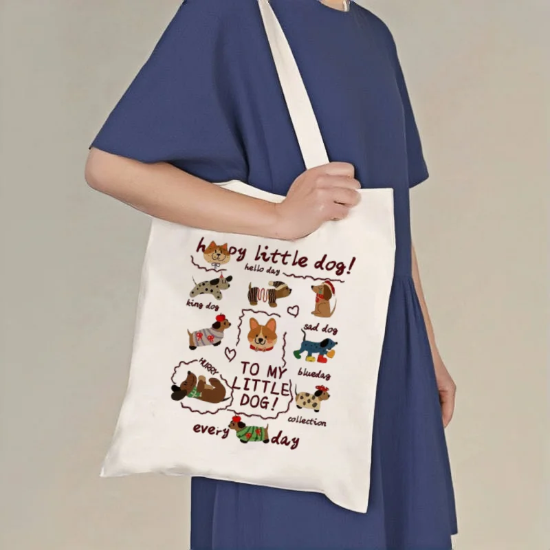 1pc "Happy Little Dog!" Print Canvas Tote Bag, Cute Multi-Breed Dog Collection Shoulder Bag
1pc "Happy Little Dog!" Print Canvas Tote Bag, Cute Multi-Breed Dog Collection Shoulder Bag