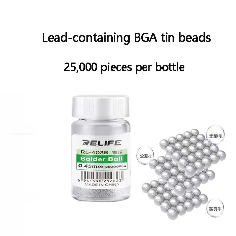 RL-403B tin beads, bga, leaded tin balls, solder balls, implanting tin beads, implanting tin mesh, small bottles, 0.2-0.65mm
RL-403B tin beads, bga, leaded tin balls, solder balls, implanting tin beads, implanting tin mesh, small bottles, 0.2-0.65mm