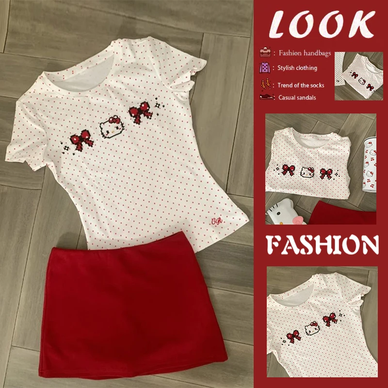 Cute Polka Dot Kitty Short Sleeve Slim Fit Fashionable T-Shirt Korean Style round Neck Casual Top for Young Women
Cute Polka Dot Kitty Short Sleeve Slim Fit Fashionable T-Shirt Korean Style round Neck Casual Top for Young Women