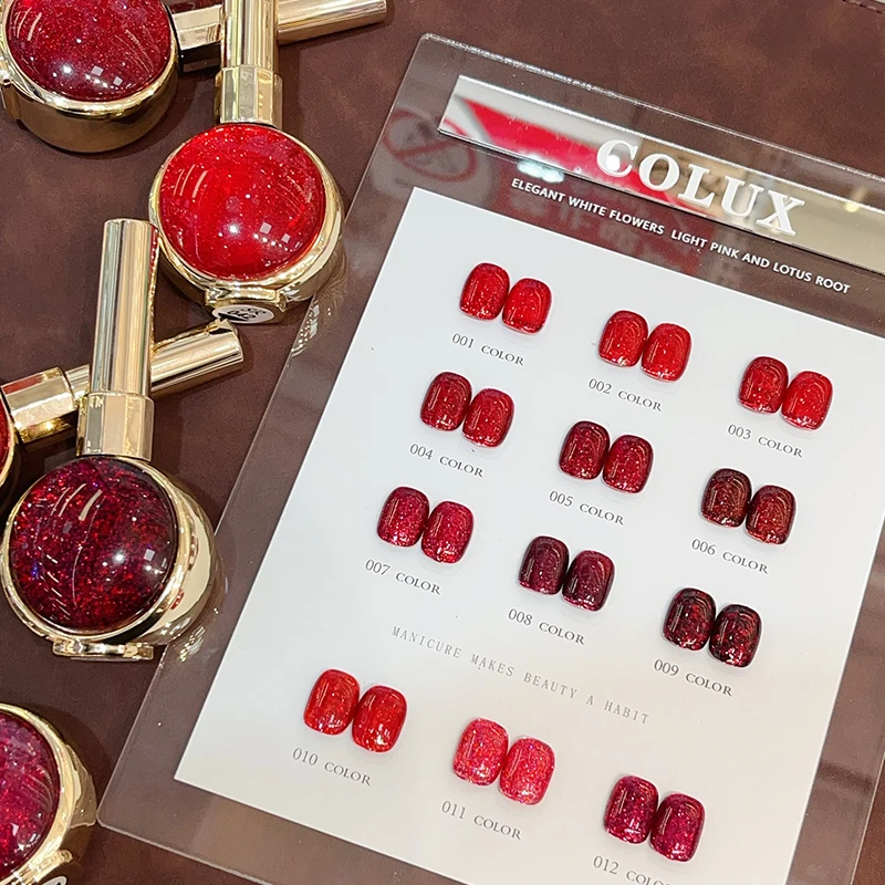 COLUX 12 colors Red series Broken diamond color Nail gel set Nail salon 2024 New Hot sale Nail art Non-toxic UV gel Wholesale
COLUX 12 colors Red series Broken diamond color Nail gel set Nail salon 2024 New Hot sale Nail art Non-toxic UV gel Wholesale