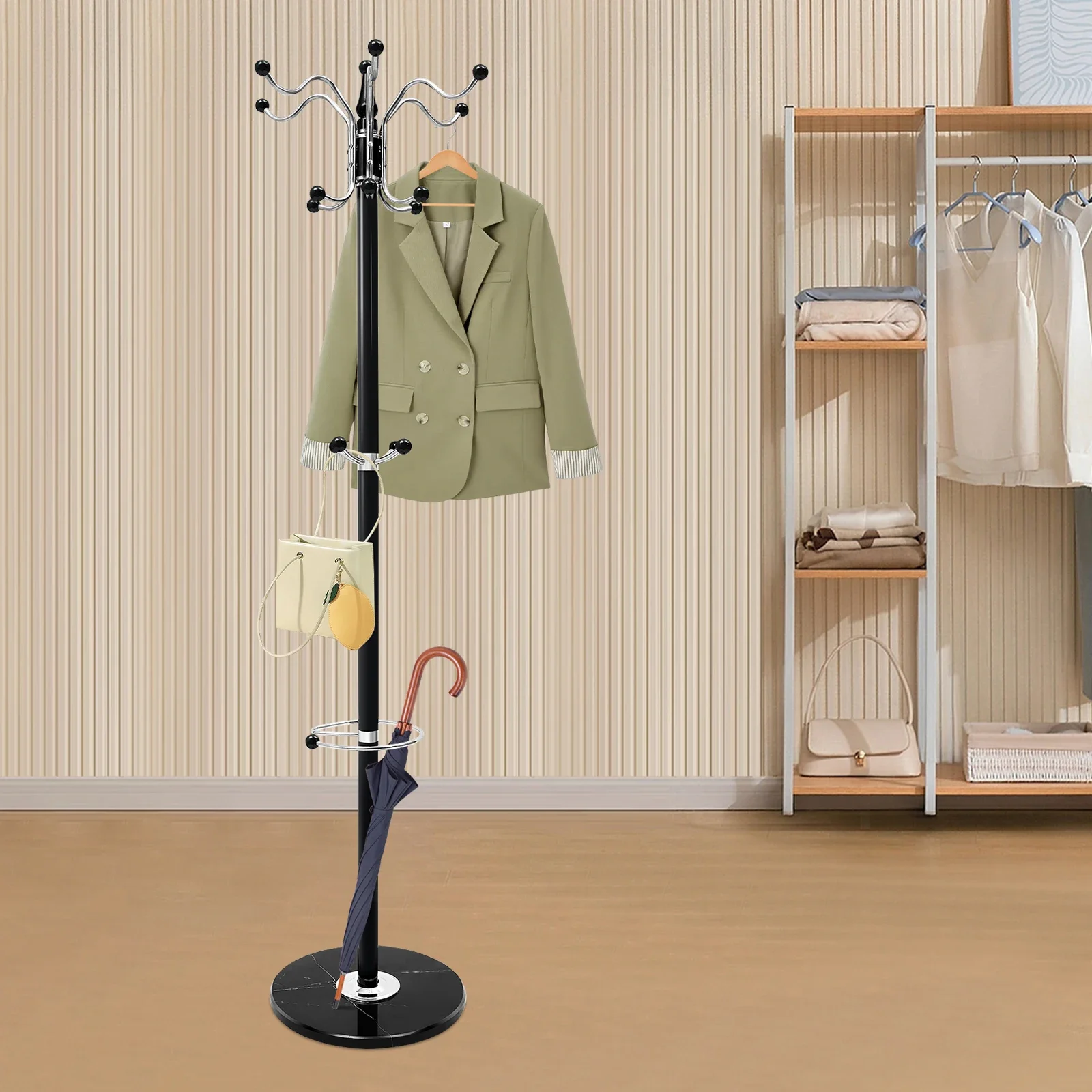 Freestanding 3 Tier Coat Stand Round Base Clothes Rack 16 Hooks & Umbrella Storage Holder for Entry Hall Bedroom Home Use
Freestanding 3 Tier Coat Stand Round Base Clothes Rack 16 Hooks & Umbrella Storage Holder for Entry Hall Bedroom Home Use