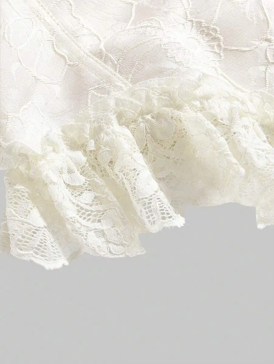 Lace Satin Blouse With Ruffle Trim Renaissance Vintage Style For Women Apricot
Lace Satin Blouse With Ruffle Trim Renaissance Vintage Style For Women Apricot