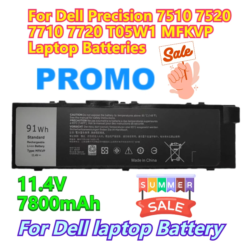 11.4V 7800mAh Suitable for Dell Precision 7510 7520 7710 7720 T05W1 MFKVP Laptop Batteries
11.4V 7800mAh Suitable for Dell Precision 7510 7520 7710 7720 T05W1 MFKVP Laptop Batteries