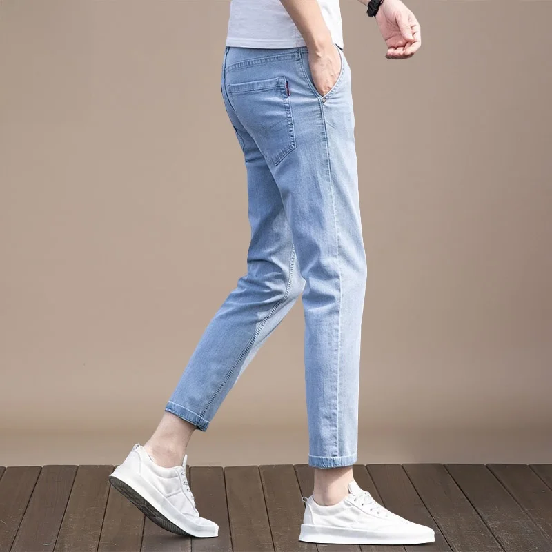 Мужские джинсы Slim Fit со средней посадкой, летние, новые, легкие, из эластичного денима, светло-голубые, укороченные, длинные брюки
Мужские джинсы Slim Fit со средней посадкой, летние, новые, легкие, из эластичного денима, светло-голубые, укороченные, длинные брюки