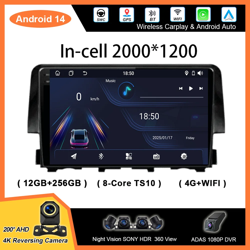 Android 14 Carplay For Honda Civic 10th 2016 2017 2018 2019-2021 Auto Radio Stereo Multimidia Player GPS Navigation Carplay 2DIN
Android 14 Carplay For Honda Civic 10th 2016 2017 2018 2019-2021 Auto Radio Stereo Multimidia Player GPS Navigation Carplay 2DIN