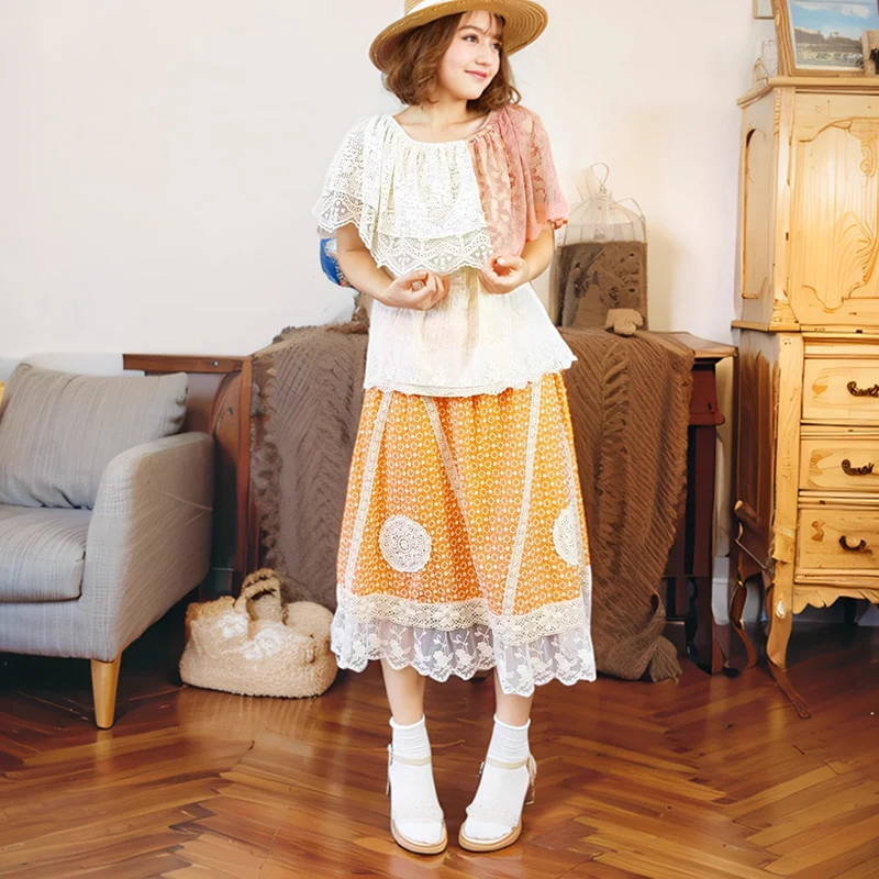 Harajuku Mori Girl Kawaii Skirt Women Clothing Lace Stitching Bottom Contrast Color Cute Retro Half-length Midi Skirts A065
Harajuku Mori Girl Kawaii Skirt Women Clothing Lace Stitching Bottom Contrast Color Cute Retro Half-length Midi Skirts A065