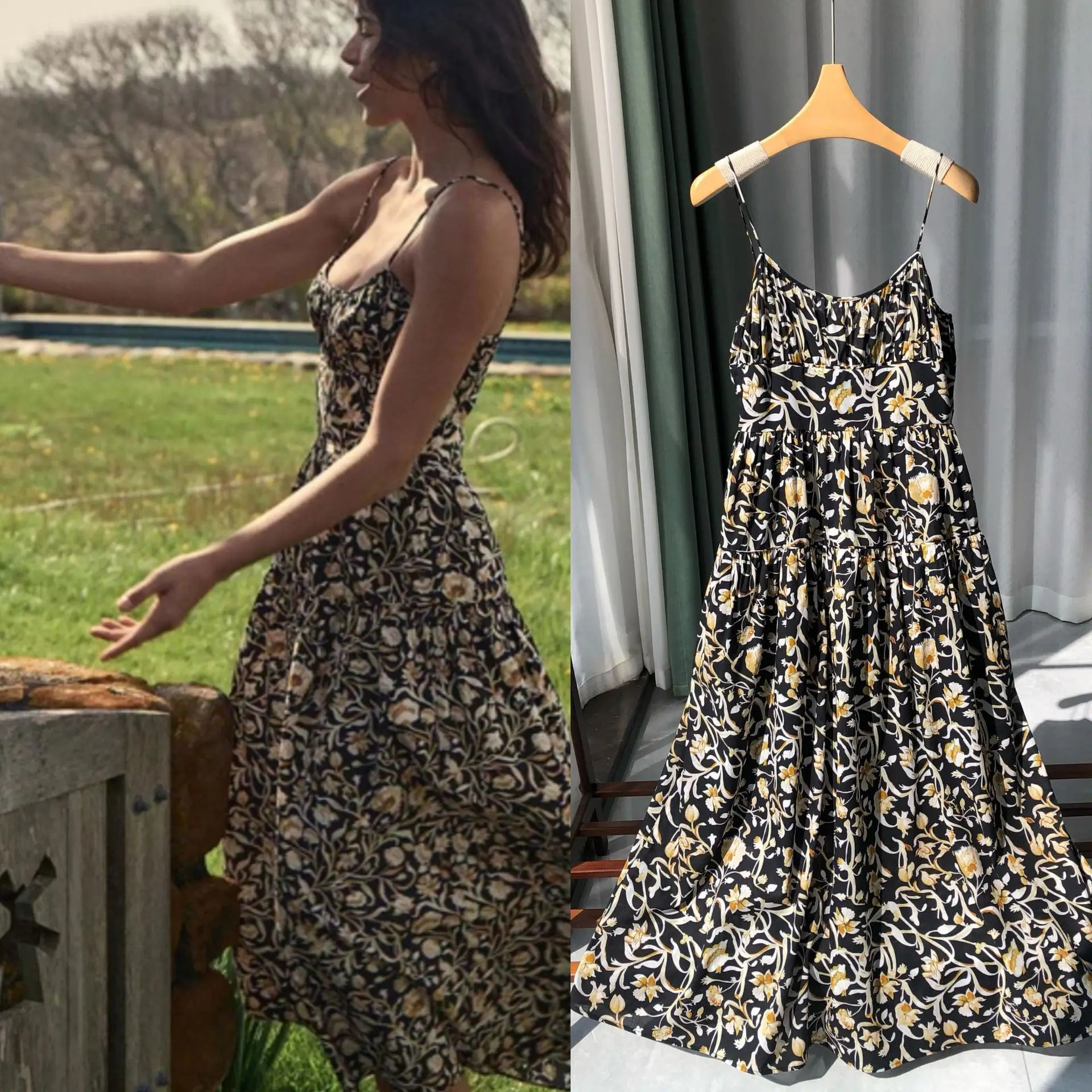 Sunset Golden Flower Print Elegant and Romantic Big Swing Sling Dress, Poplin Cotton Suspender Dress Summer Dress for Women
Sunset Golden Flower Print Elegant and Romantic Big Swing Sling Dress, Poplin Cotton Suspender Dress Summer Dress for Women