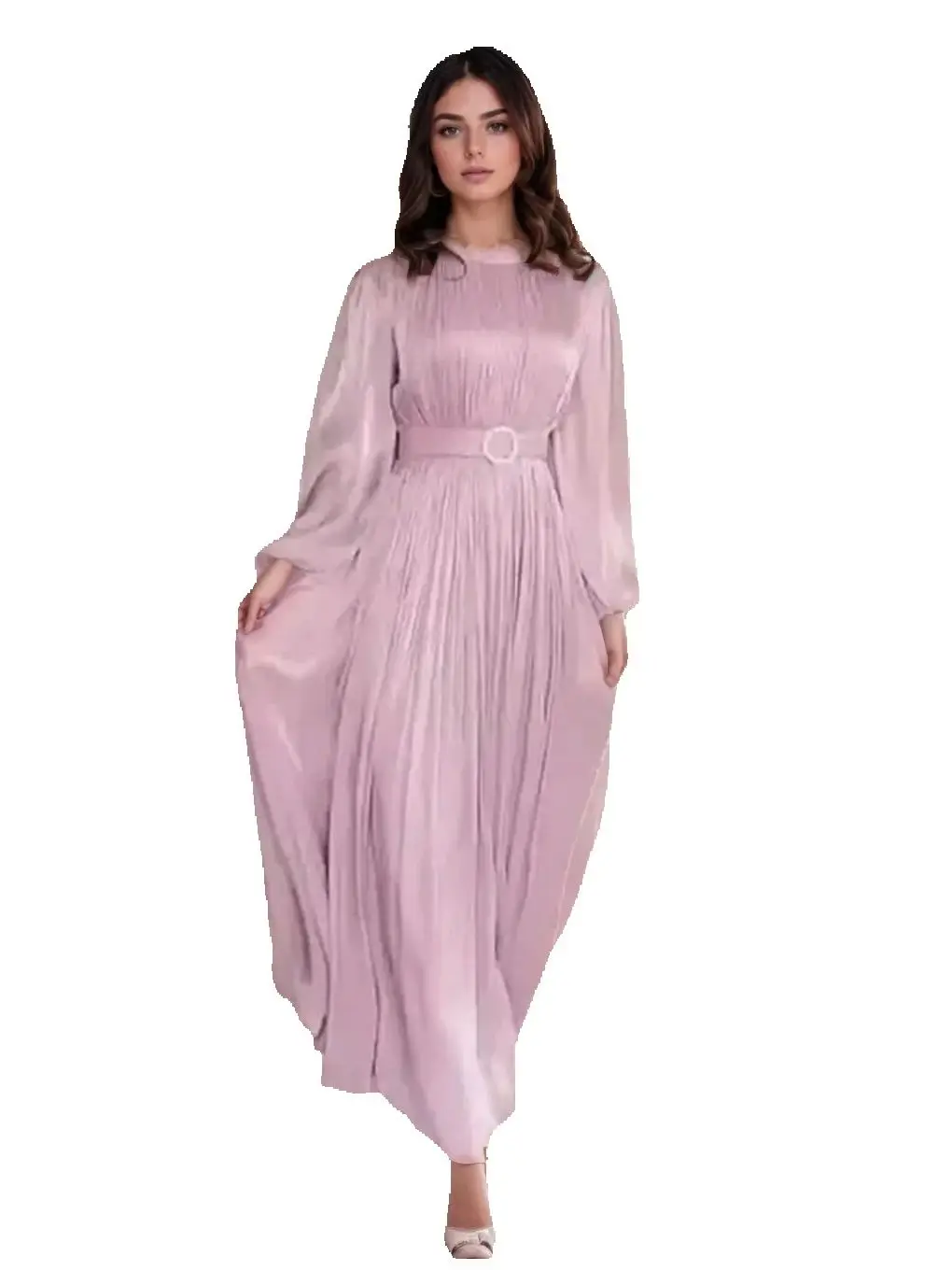 Elegant Pleated Chiffon Long Dress With Long Lantern Sleeves
Elegant Pleated Chiffon Long Dress With Long Lantern Sleeves