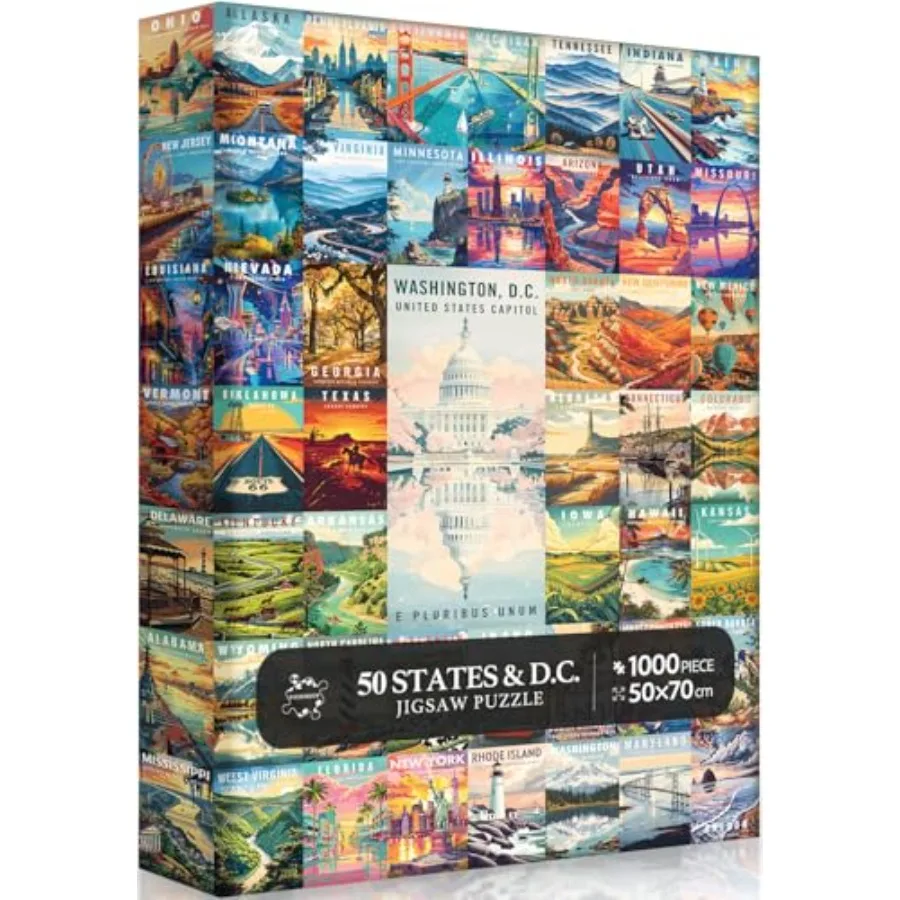 50 States and Washington, D.C. Jigsaw Puzzles for Adults 1000 Pieces, United States 1000 Piece Puzzle, Travel Poster Design of
50 States and Washington, D.C. Jigsaw Puzzles for Adults 1000 Pieces, United States 1000 Piece Puzzle, Travel Poster Design of
