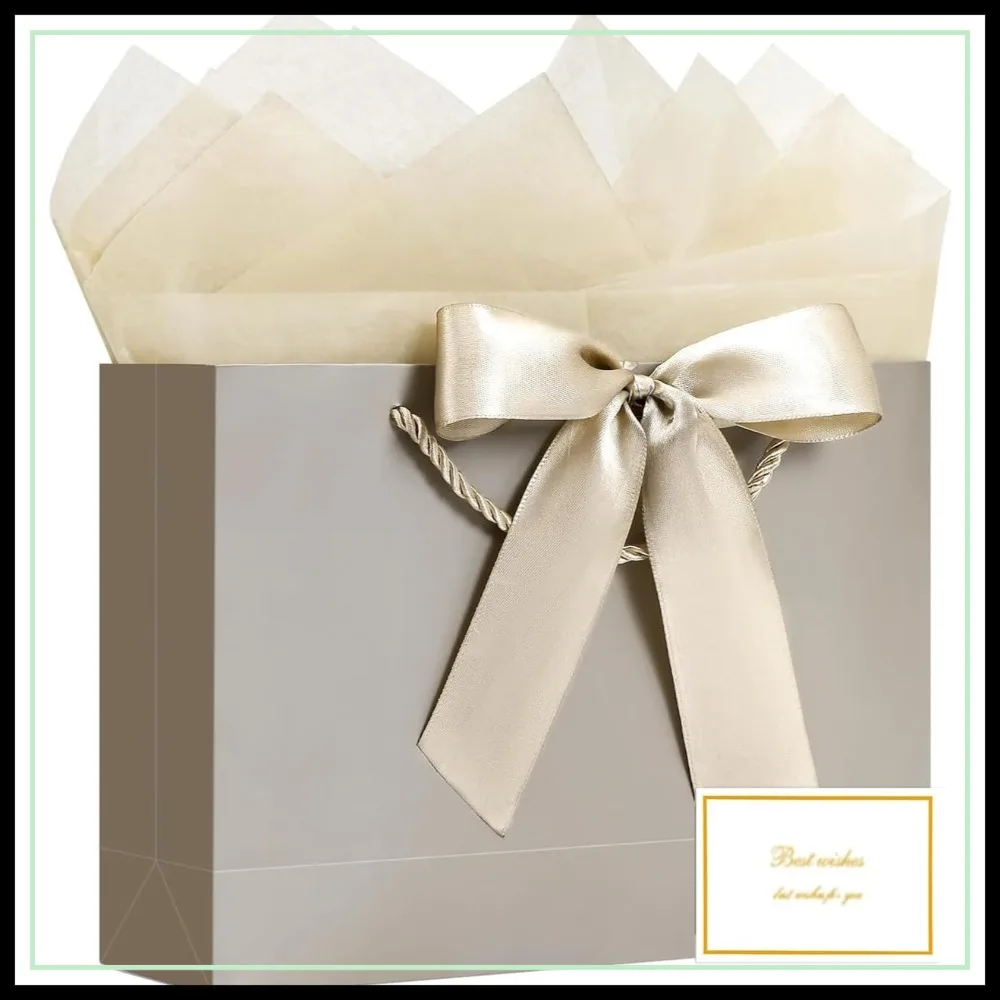 13" Medium Gift Bags with Handles, 1 Pack with Tissue Paper & Card, Graduation Baby Shower Wedding Birthday Party (Champagne Gold)
13" Medium Gift Bags with Handles, 1 Pack with Tissue Paper & Card, Graduation Baby Shower Wedding Birthday Party (Champagne Gold)
