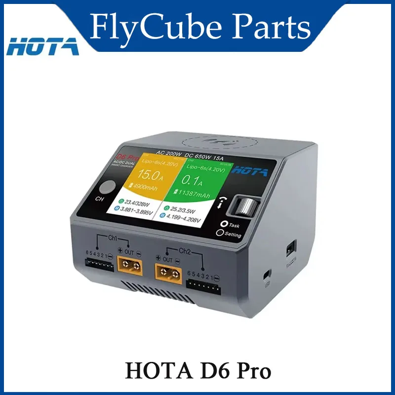 HOTA D6 Pro AC 200W DC 650W 15A D6 DC 2X325W 2X15A Charger With Wireless Charging for 1-6S Lipo LiHV/NiZn/Nicd/NiMH Battery RC
HOTA D6 Pro AC 200W DC 650W 15A D6 DC 2X325W 2X15A Charger With Wireless Charging for 1-6S Lipo LiHV/NiZn/Nicd/NiMH Battery RC