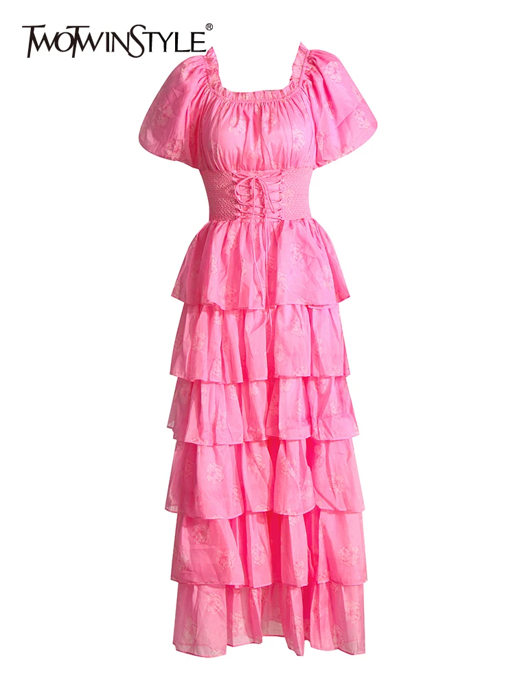 TWOTWINSTYLE Printing Lace Up Dresses For Women Square Collar Puff Sleeve High Waist Spliced Tierred Dress Female Fashion 2023
TWOTWINSTYLE Printing Lace Up Dresses For Women Square Collar Puff Sleeve High Waist Spliced Tierred Dress Female Fashion 2023