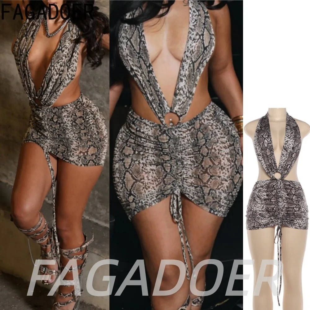 FAGADOER Sexy Snake Print Mini Dress 2026 Fashion Ruched Lace-up Deep V Hollow Out Halter Bodycon Dress Streetwear Club Vestidos
FAGADOER Sexy Snake Print Mini Dress 2026 Fashion Ruched Lace-up Deep V Hollow Out Halter Bodycon Dress Streetwear Club Vestidos