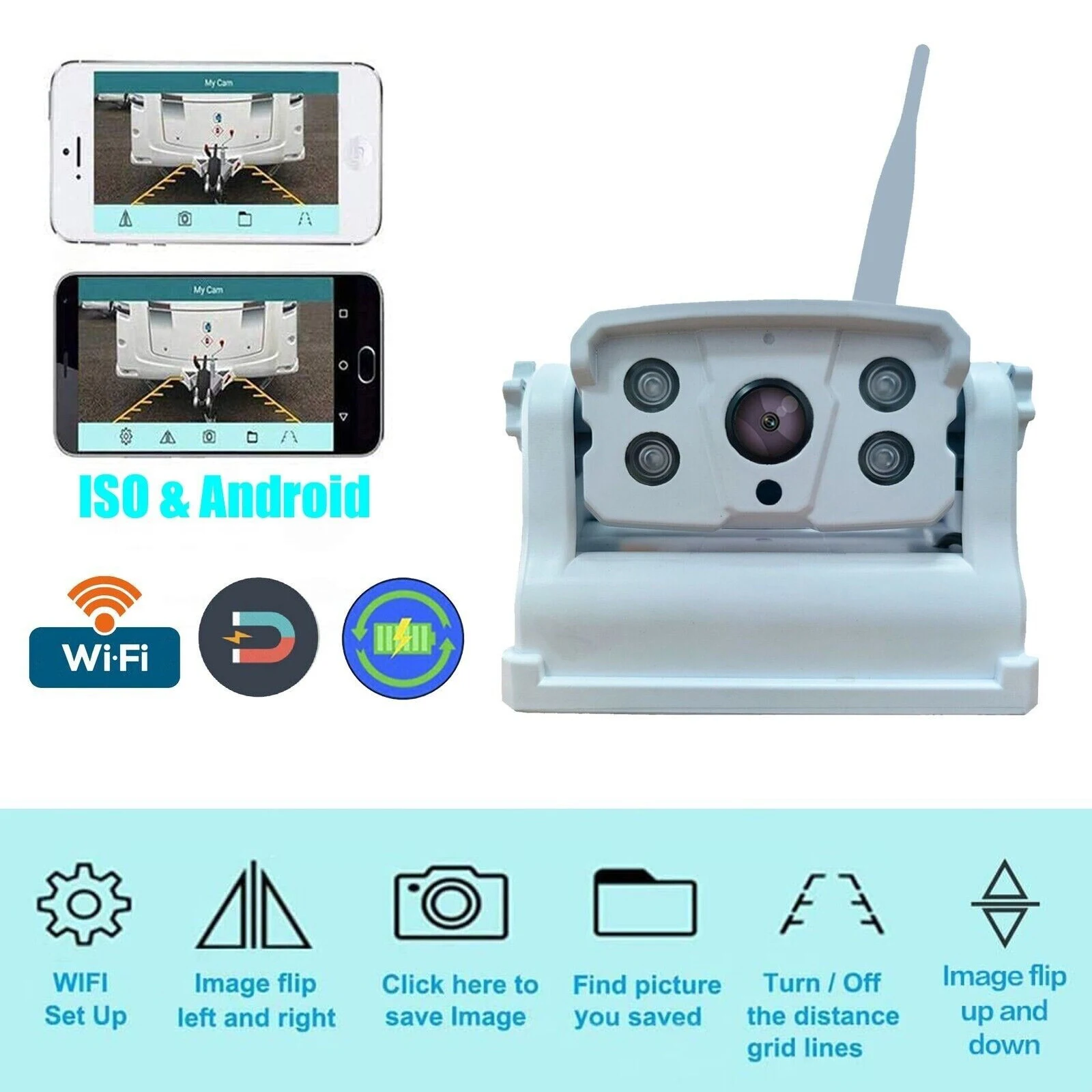 Lastbus Wireless WiFi Rear View Backup Camera White Magnetic Trailer Hitch Rechargeable Battery Powered For iPhone iPad
Lastbus Wireless WiFi Rear View Backup Camera White Magnetic Trailer Hitch Rechargeable Battery Powered For iPhone iPad