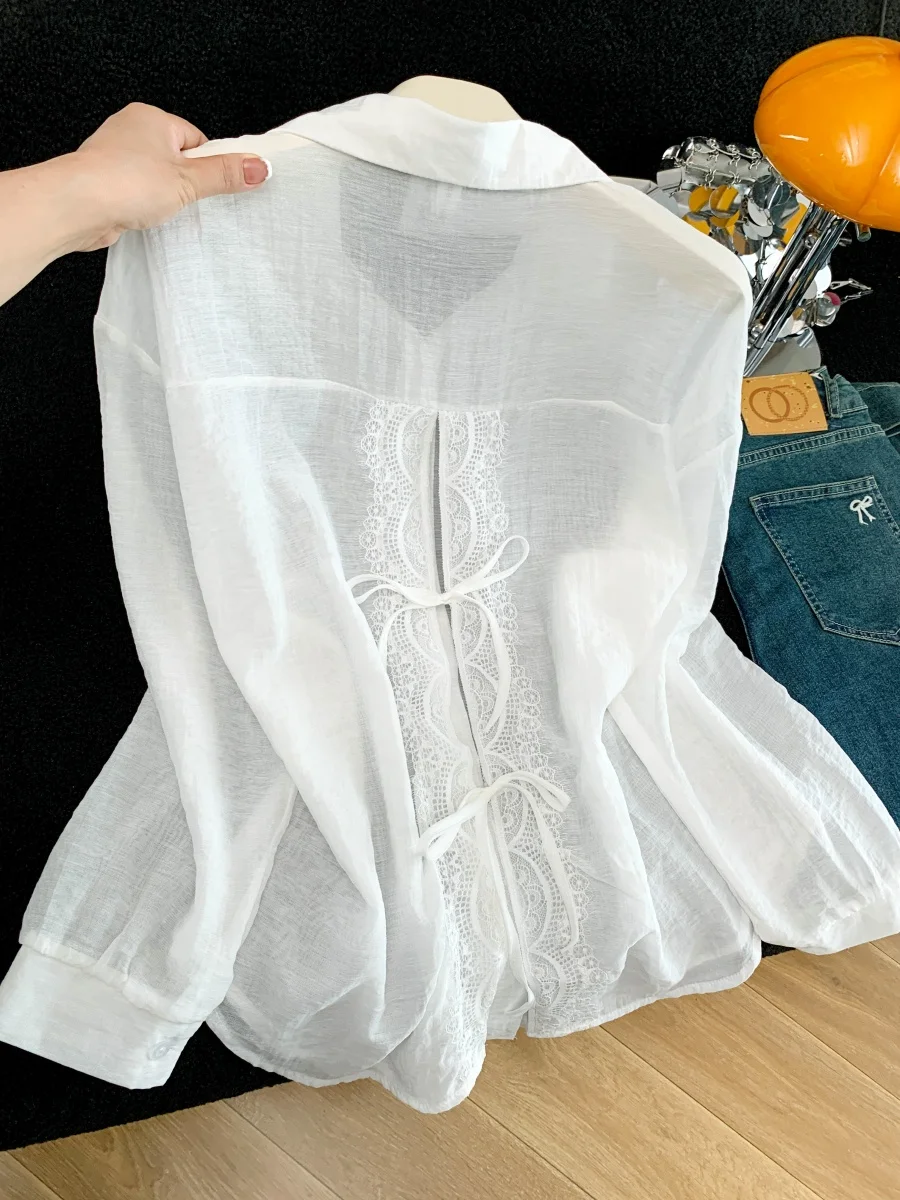 Summer Commute Style Loose Women's Long Sleeve Lace Shirt with Belt Design Korean Version Sun Protection Cardigan Top
Summer Commute Style Loose Women's Long Sleeve Lace Shirt with Belt Design Korean Version Sun Protection Cardigan Top