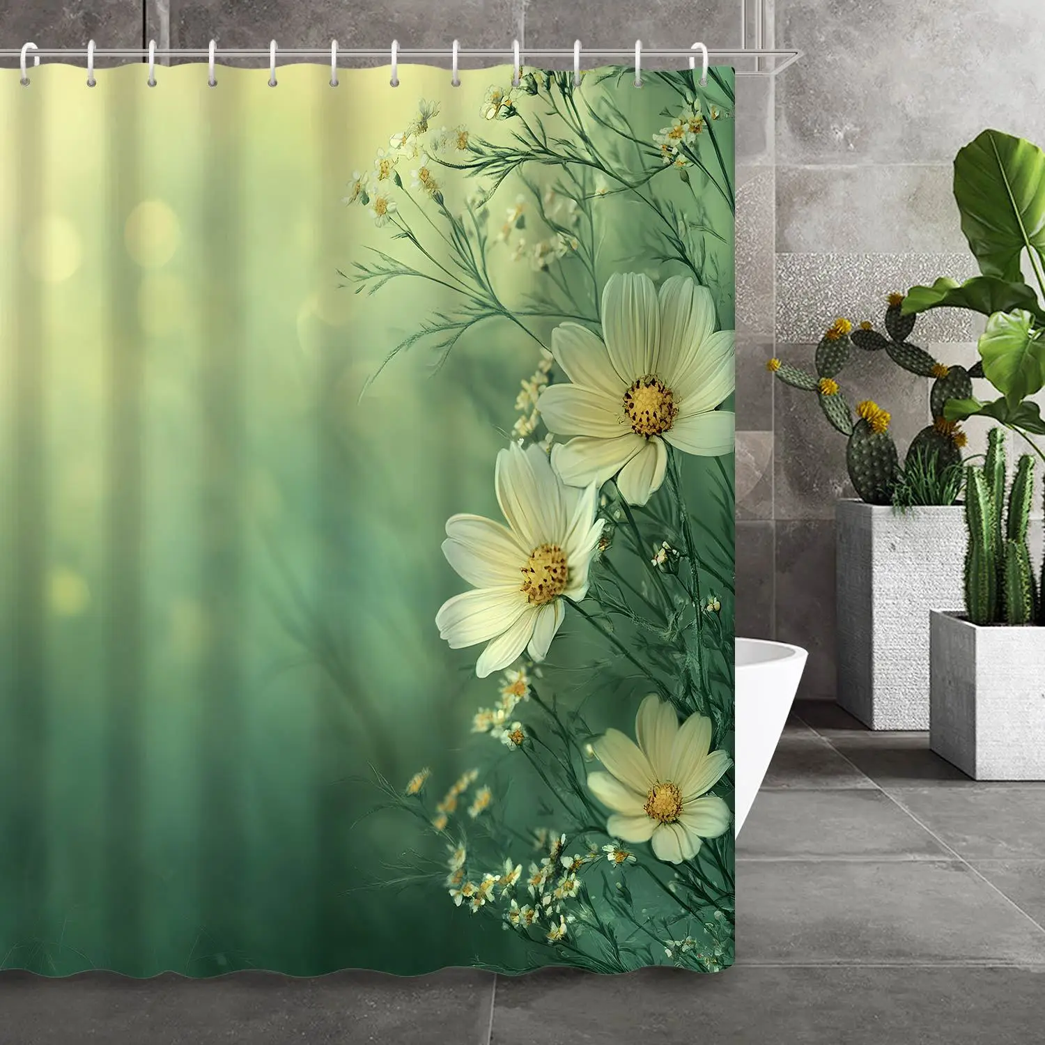 Занавеска для душа Spring Green с принтом ромашки, полиэфирная ткань, 12 крючков, аксессуары для ванной комнаты
Занавеска для душа Spring Green с принтом ромашки, полиэфирная ткань, 12 крючков, аксессуары для ванной комнаты
