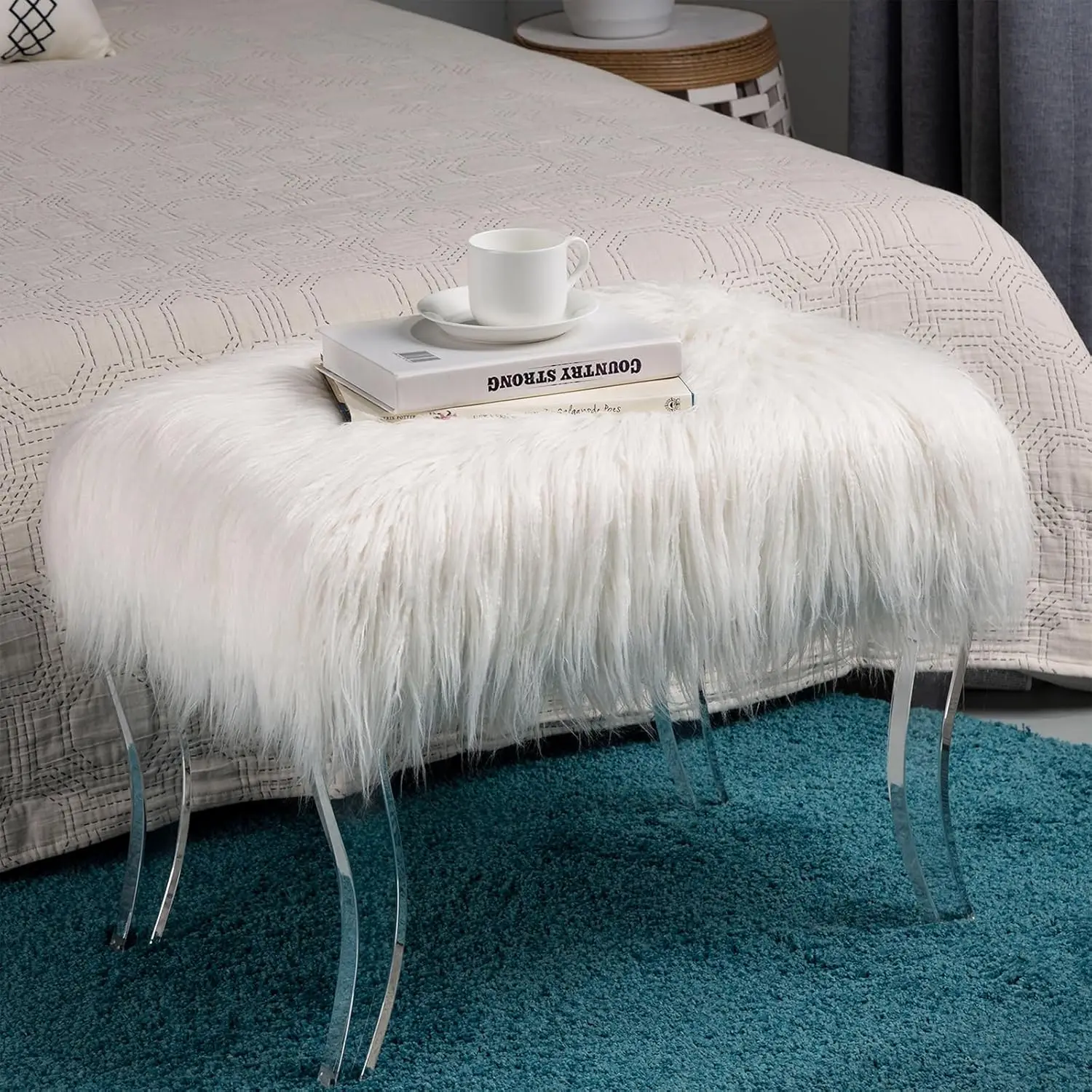 White Faux Fur Ottoman Bench, Modern Ottoman Footrest Stool Vanity Stool with Acrylic Legs Accent Bench for, Customized
White Faux Fur Ottoman Bench, Modern Ottoman Footrest Stool Vanity Stool with Acrylic Legs Accent Bench for, Customized