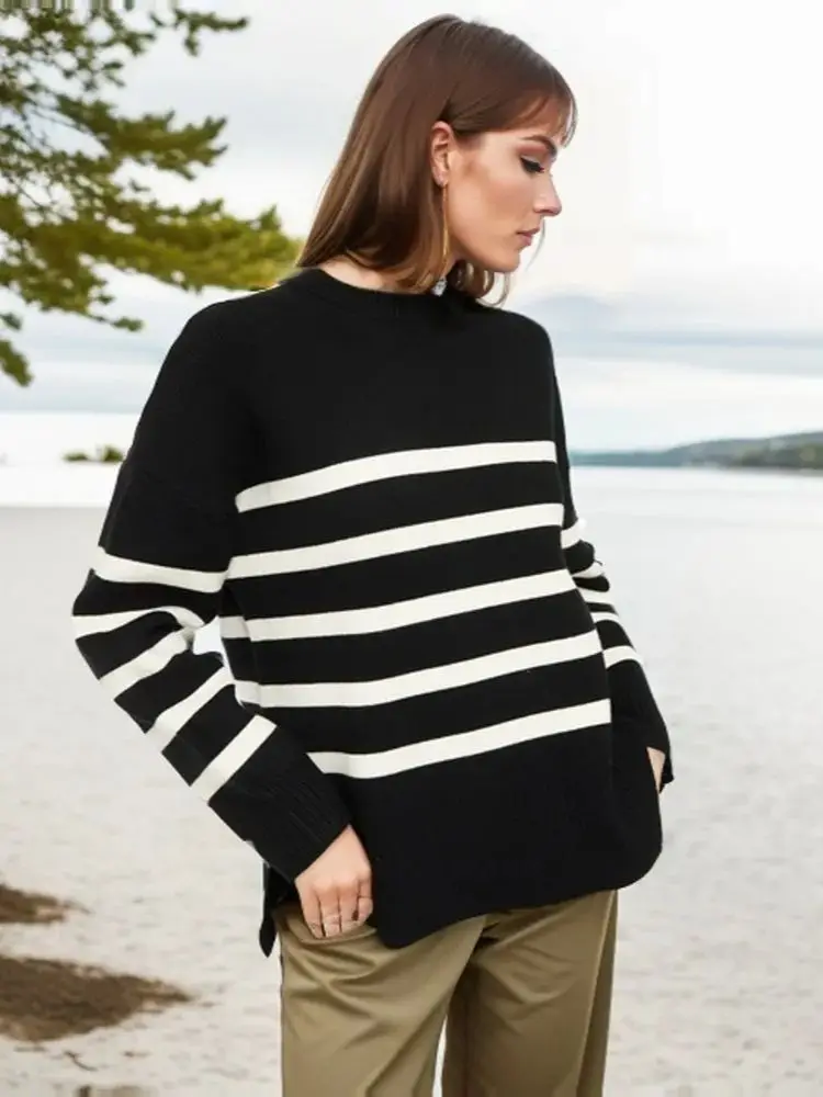 Autumn Winter Basic Sweater Women Long Sleeve O-Neck Pullovers Oversized Loose Striped Casual Jumper Tops Women 2025 New Sweater
Autumn Winter Basic Sweater Women Long Sleeve O-Neck Pullovers Oversized Loose Striped Casual Jumper Tops Women 2025 New Sweater