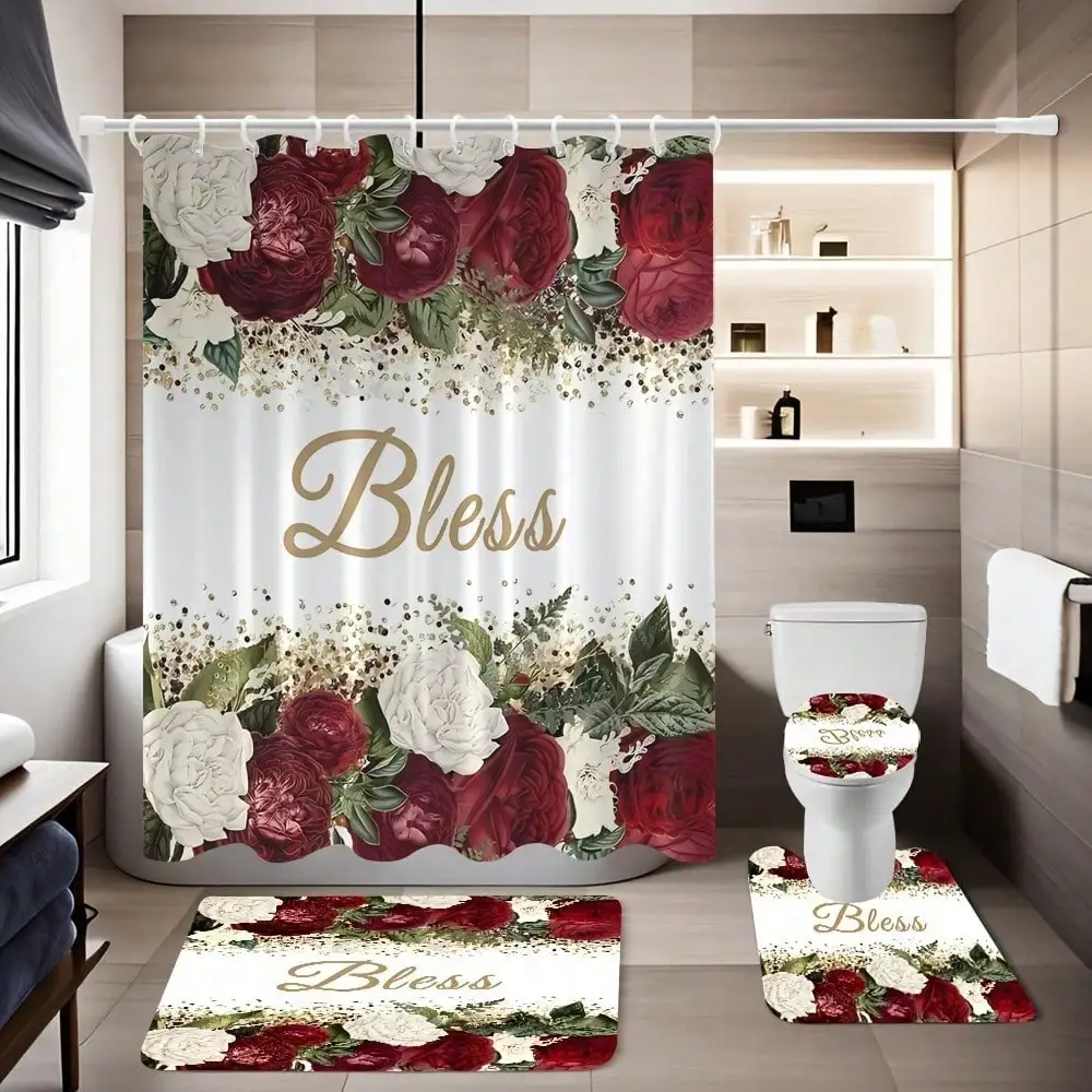 1/4pcs Complete Bathroom Set with Rose Blessing Printed Pattern, Elegant Modern Design for Home Decor, Shower Curtain, Complete 4pcs Toilet Lid Cover Set, Easy to Install, with 12 Durable Hooks - The Perfect Gift for Friends and Family
1/4pcs Complete Bathroom Set with Rose Blessing Printed Pattern, Elegant Modern Design for Home Decor, Shower Curtain, Complete 4pcs Toilet Lid Cover Set, Easy to Install, with 12 Durable Hooks - The Perfect Gift for Friends and Family