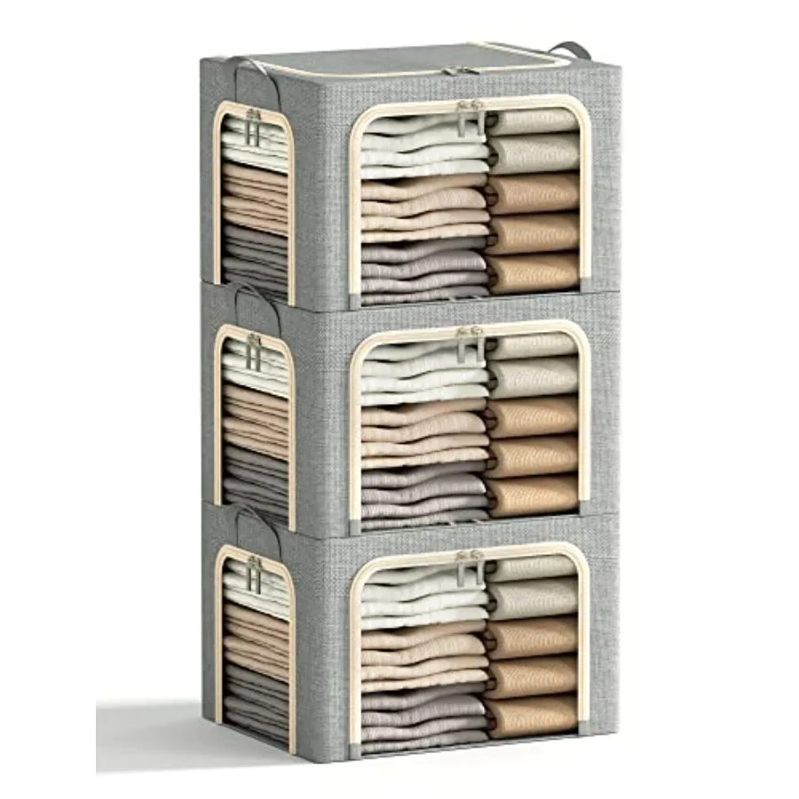 3 Openings Clothes Storage Bins with Metal Frame, Foldable Storage Bin for Clothes, Clothing Storage Bins with Lid, Linen Stora
3 Openings Clothes Storage Bins with Metal Frame, Foldable Storage Bin for Clothes, Clothing Storage Bins with Lid, Linen Stora