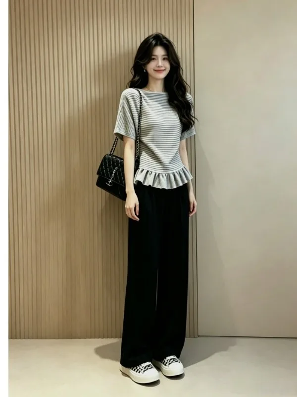 Summer New Tea System Style Women's Fashion Set High Waist Long Pants Short Sleeve T-Shirt Handmade Stitching Chic College Fl...
Summer New Tea System Style Women's Fashion Set High Waist Long Pants Short Sleeve T-Shirt Handmade Stitching Chic College Fl...