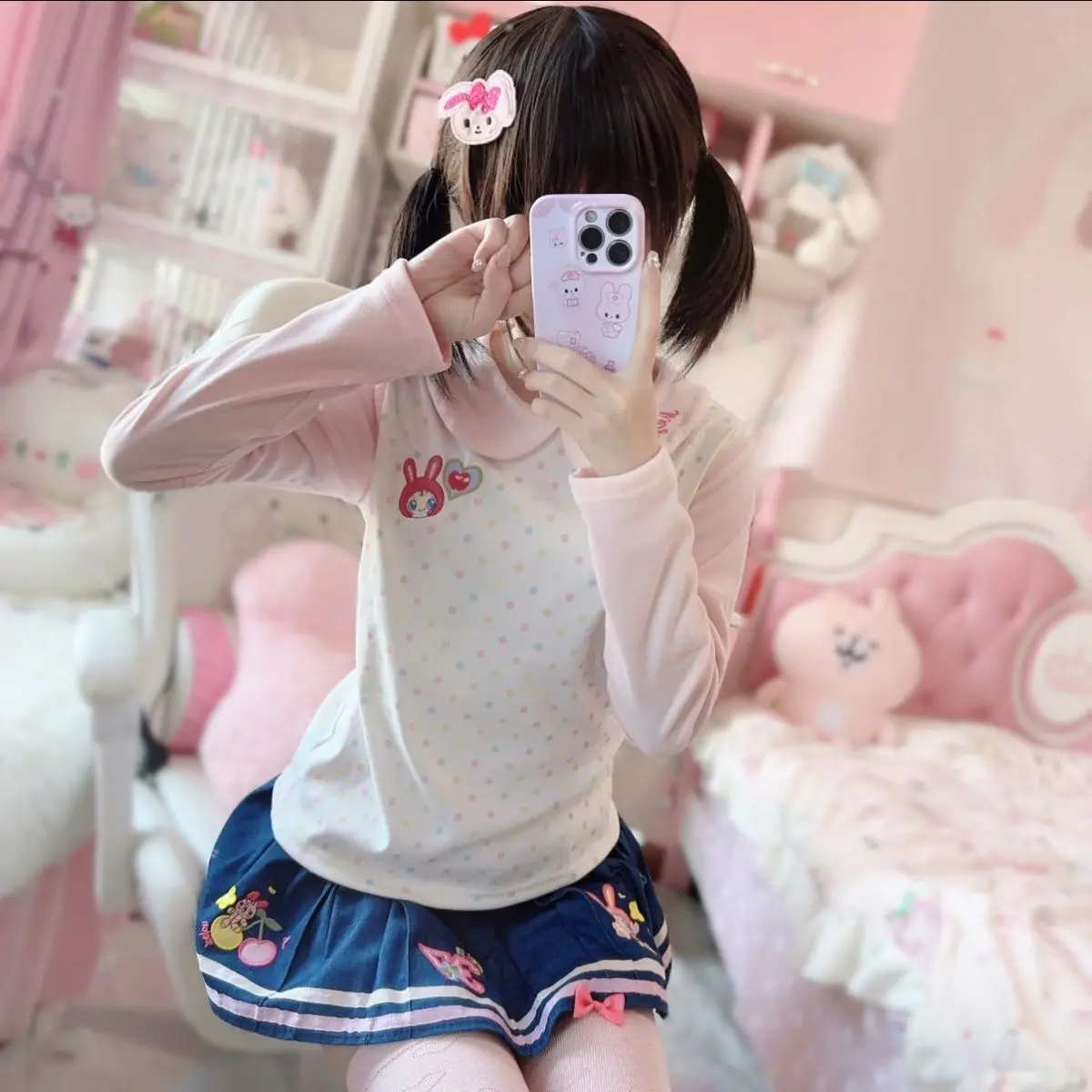 Japanese Cartoon Mp Jojifuku Polka Dot Peter Pan Collar Long-sleeved T-shirt + Denim Mini Skirt Two Piece Sets Womens Outifits
Japanese Cartoon Mp Jojifuku Polka Dot Peter Pan Collar Long-sleeved T-shirt + Denim Mini Skirt Two Piece Sets Womens Outifits