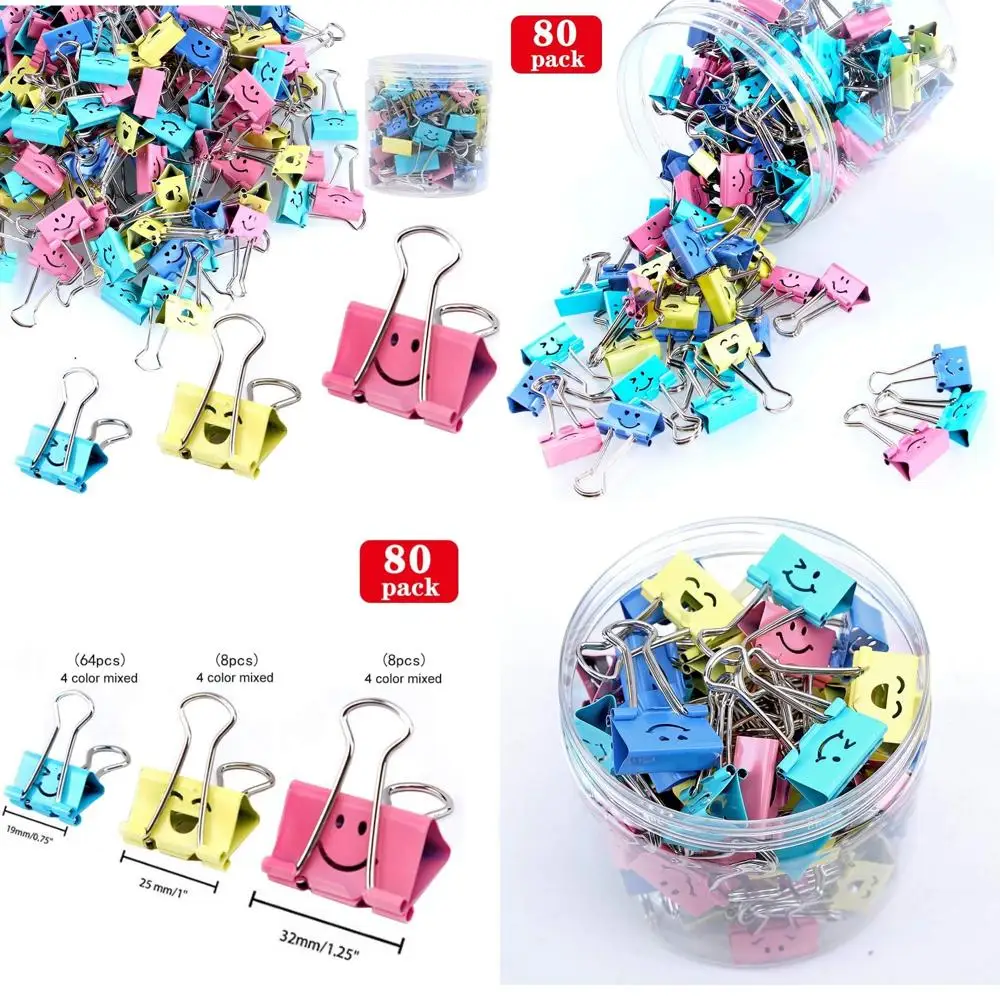 【80pack】 Binder Clips, Paper Clips,Paper Clamps with Colored Cute Hollow Smiling Face,80 Pcs Assorted Size Clip, for Office,Tea
【80pack】 Binder Clips, Paper Clips,Paper Clamps with Colored Cute Hollow Smiling Face,80 Pcs Assorted Size Clip, for Office,Tea