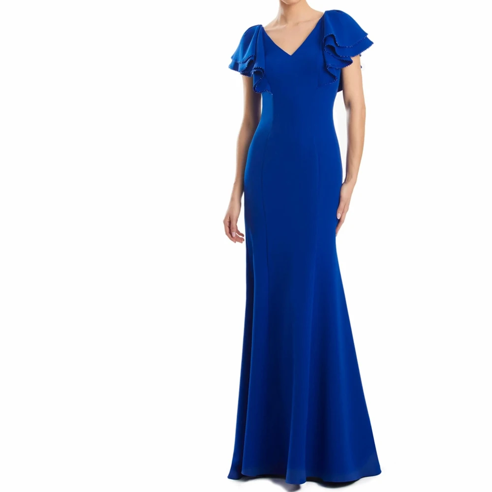 Elegant V Neck Short Sleeves Tiered Zipper Back Jersey Straight Floor Length Solid Color Evening Dress Bespoke Occasion Gowns
Elegant V Neck Short Sleeves Tiered Zipper Back Jersey Straight Floor Length Solid Color Evening Dress Bespoke Occasion Gowns