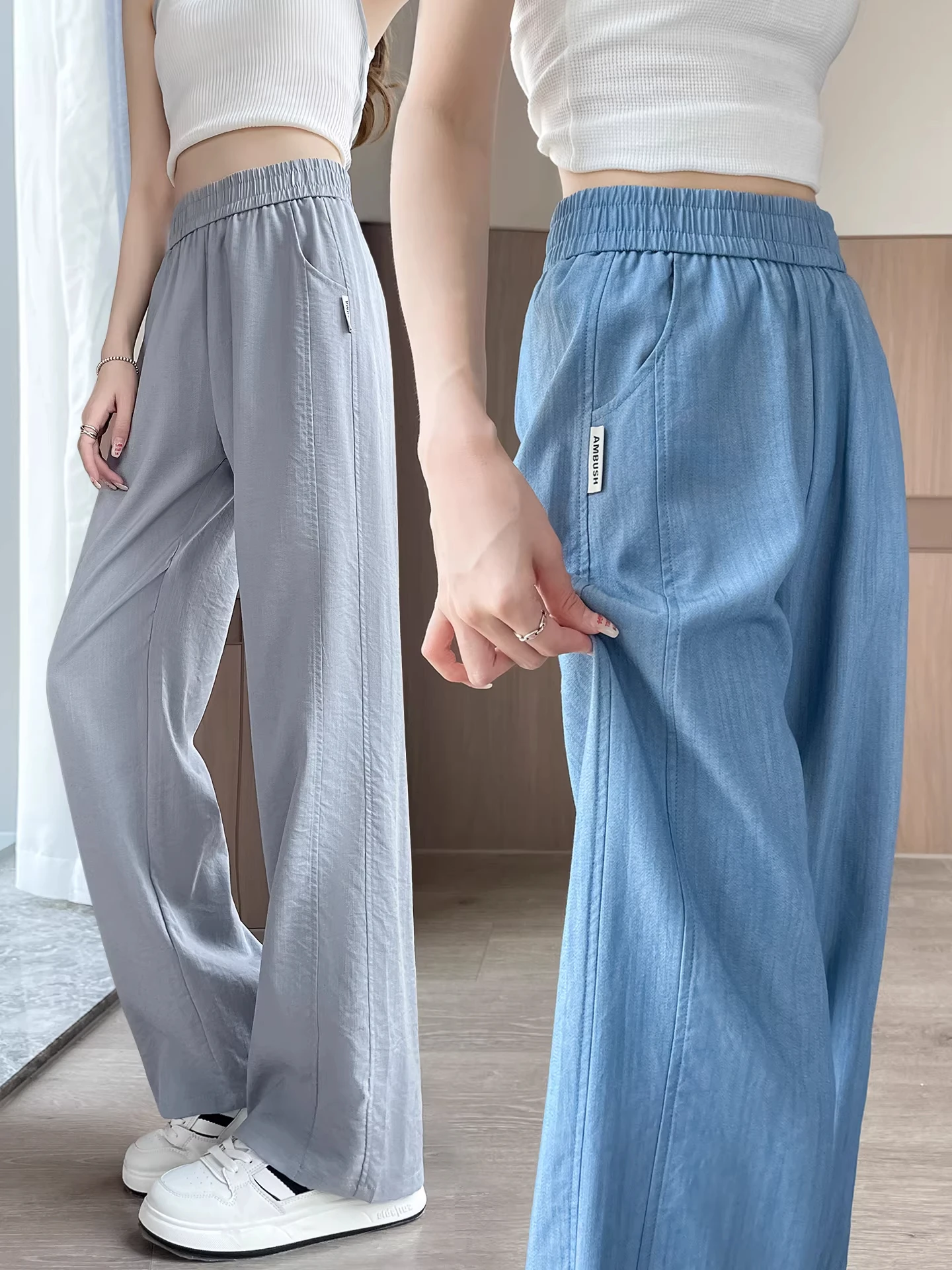 Denim Wide Leg Pants Women Summer Thin Narrow Straight Cool Ice Silk Breathable Casual Trousers High Waist Loose Fit
Denim Wide Leg Pants Women Summer Thin Narrow Straight Cool Ice Silk Breathable Casual Trousers High Waist Loose Fit