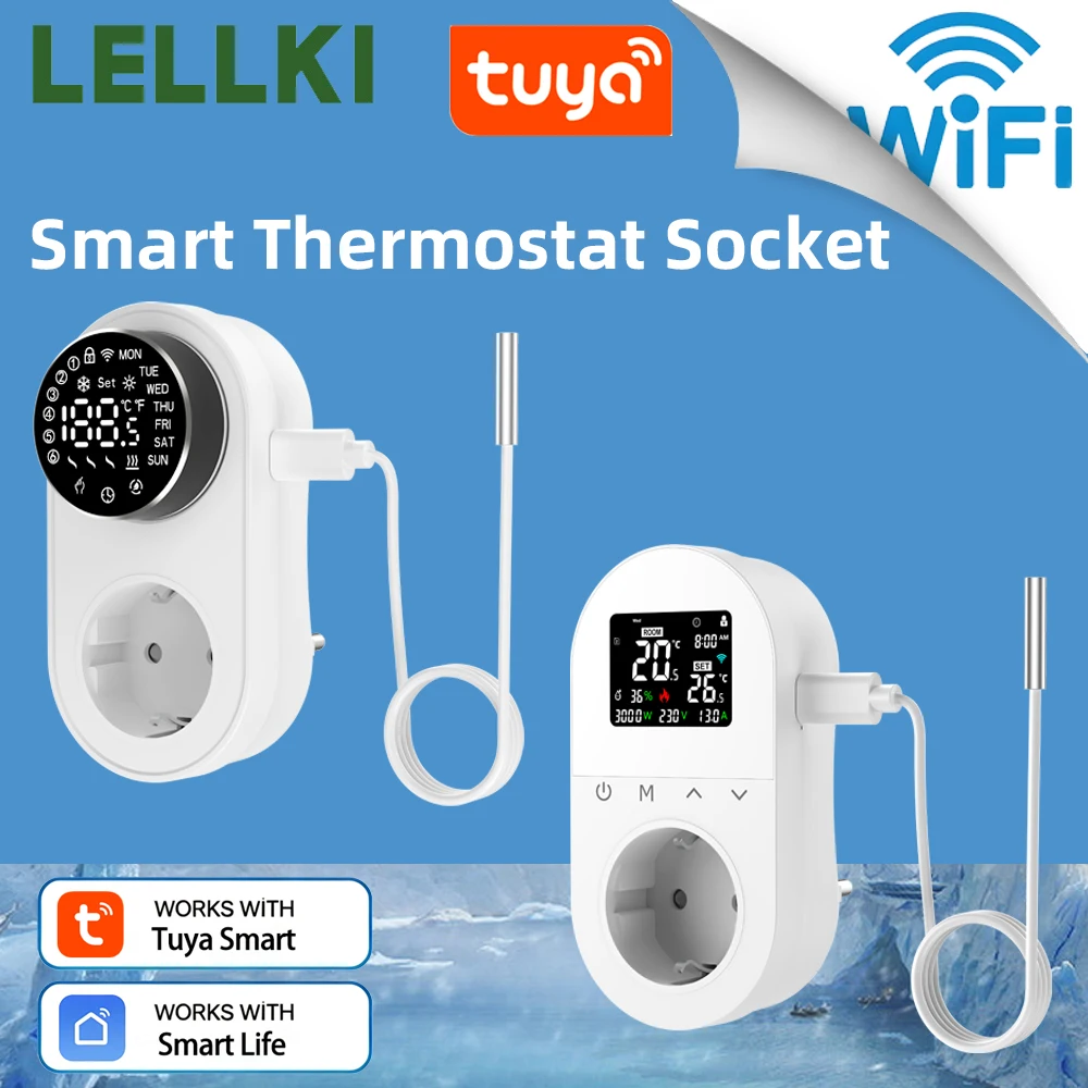 LELLKI EU WiFi Tuya Smart Thermostat Outlet Digital Temp Controller NTC Probe Timer Cooling Heating Smart Life Alexa Google Home
LELLKI EU WiFi Tuya Smart Thermostat Outlet Digital Temp Controller NTC Probe Timer Cooling Heating Smart Life Alexa Google Home