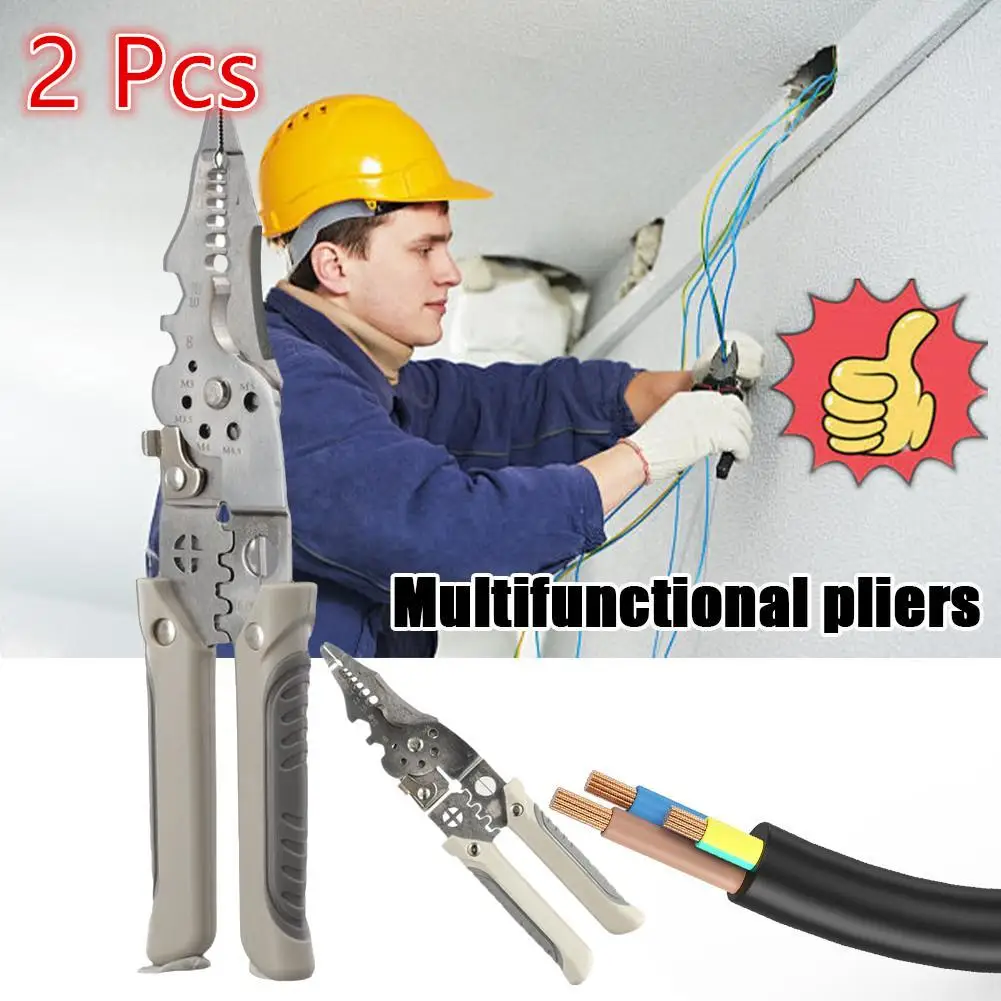 2 Pcs Multifunctional Universal Wire Stripper Stripping And Crimping Electrician Anti-slip Repair Hardware Tool
2 Pcs Multifunctional Universal Wire Stripper Stripping And Crimping Electrician Anti-slip Repair Hardware Tool