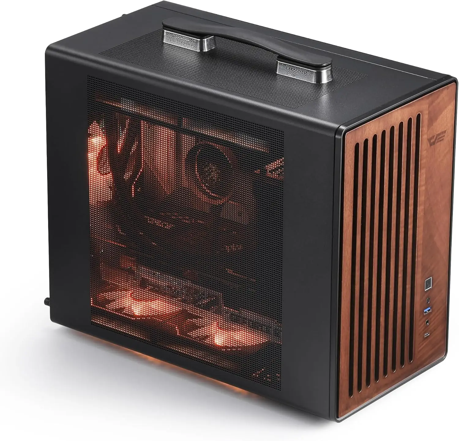 Portable Micro-ATX PC Case with Handle, Mesh Front Panel, Wood Accent, Type-C, Support 240mm AIO, 26L Compact
Portable Micro-ATX PC Case with Handle, Mesh Front Panel, Wood Accent, Type-C, Support 240mm AIO, 26L Compact