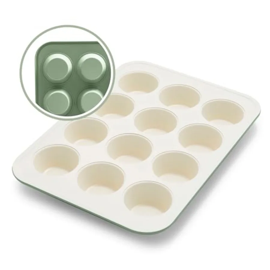 12-Cup Muffin Pan, PFAS-Free Healthy Nonstick Baking Tray, 11.4" x 1.9" x 15.9", Durable Ceramic Bakeware, Cupcakes, Egg Bites,
12-Cup Muffin Pan, PFAS-Free Healthy Nonstick Baking Tray, 11.4" x 1.9" x 15.9", Durable Ceramic Bakeware, Cupcakes, Egg Bites,