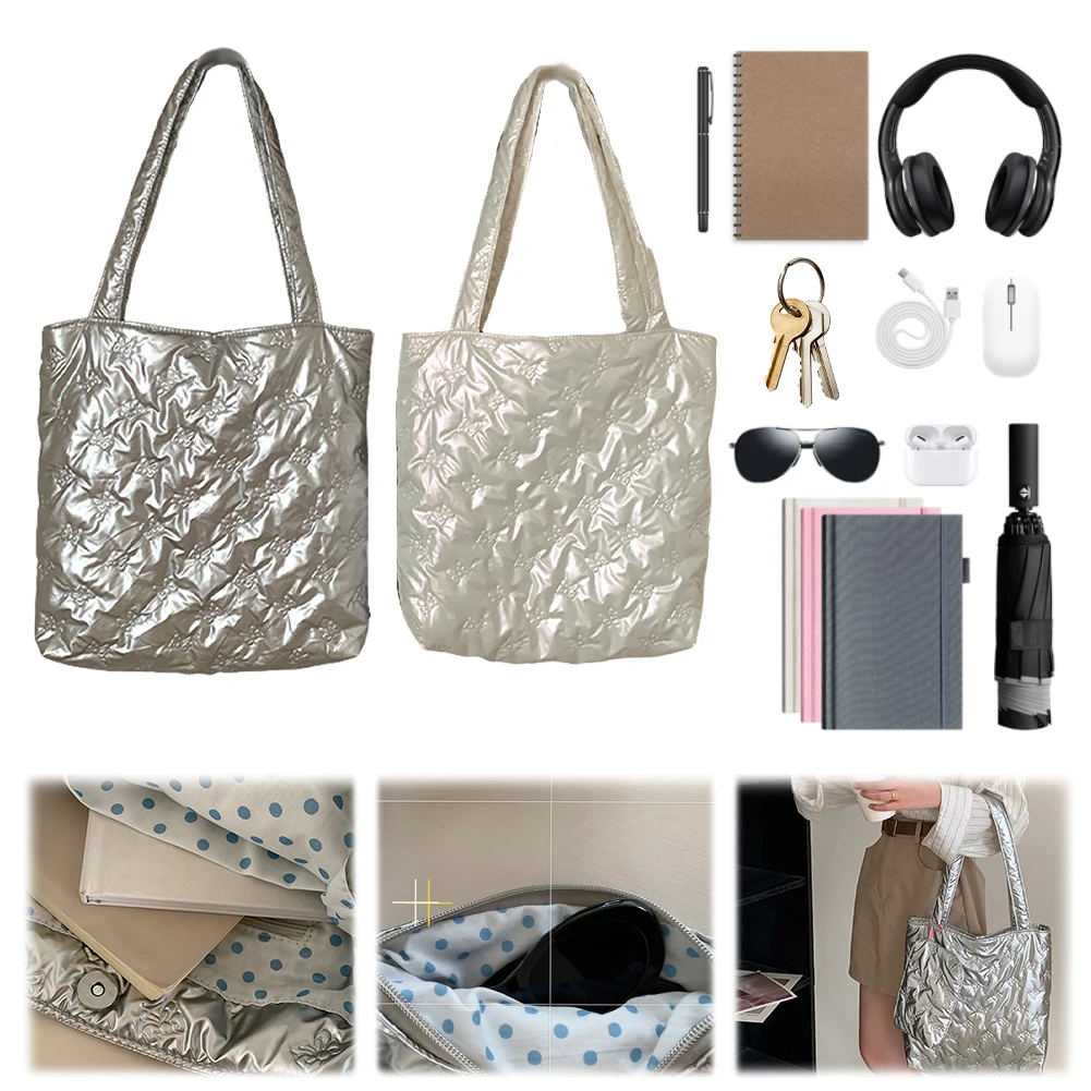 Puffer Tote Bag for Women Cotton Padded Puffy Purse Bow Print Solid Satchel Bag for Work Travel
Puffer Tote Bag for Women Cotton Padded Puffy Purse Bow Print Solid Satchel Bag for Work Travel