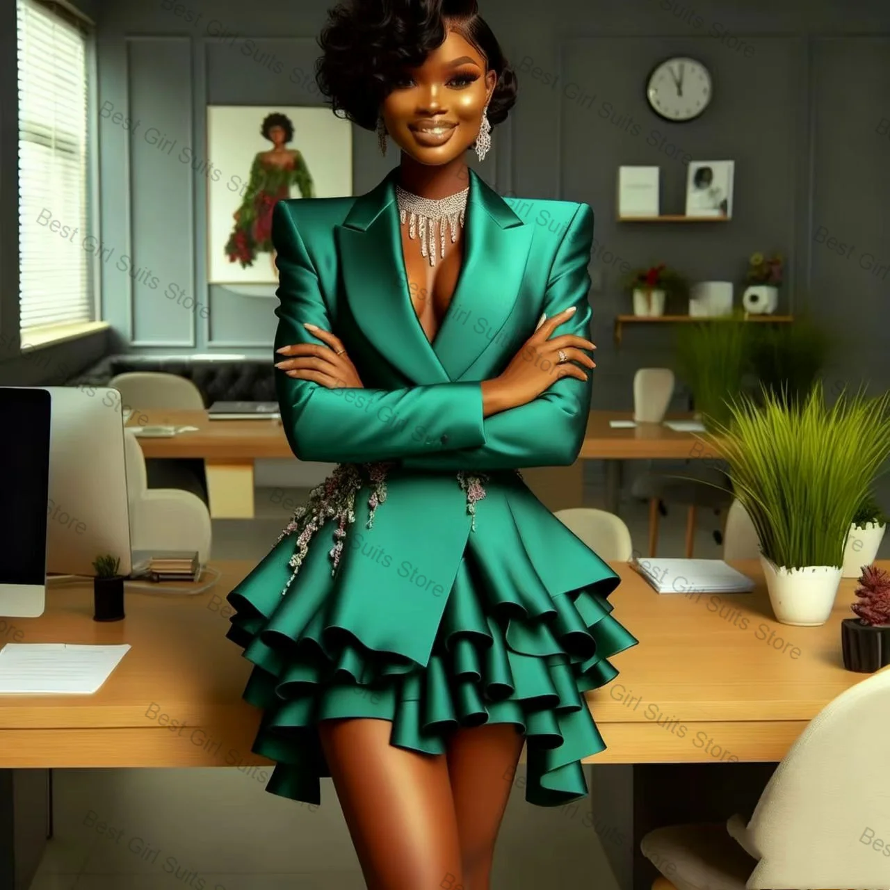 Crystals Green Satin Women Suit 1 Piece Long Blazer Prom Dress Ruffles Formal Office Lady Jacket Customized Prom Wedding Coat
Crystals Green Satin Women Suit 1 Piece Long Blazer Prom Dress Ruffles Formal Office Lady Jacket Customized Prom Wedding Coat