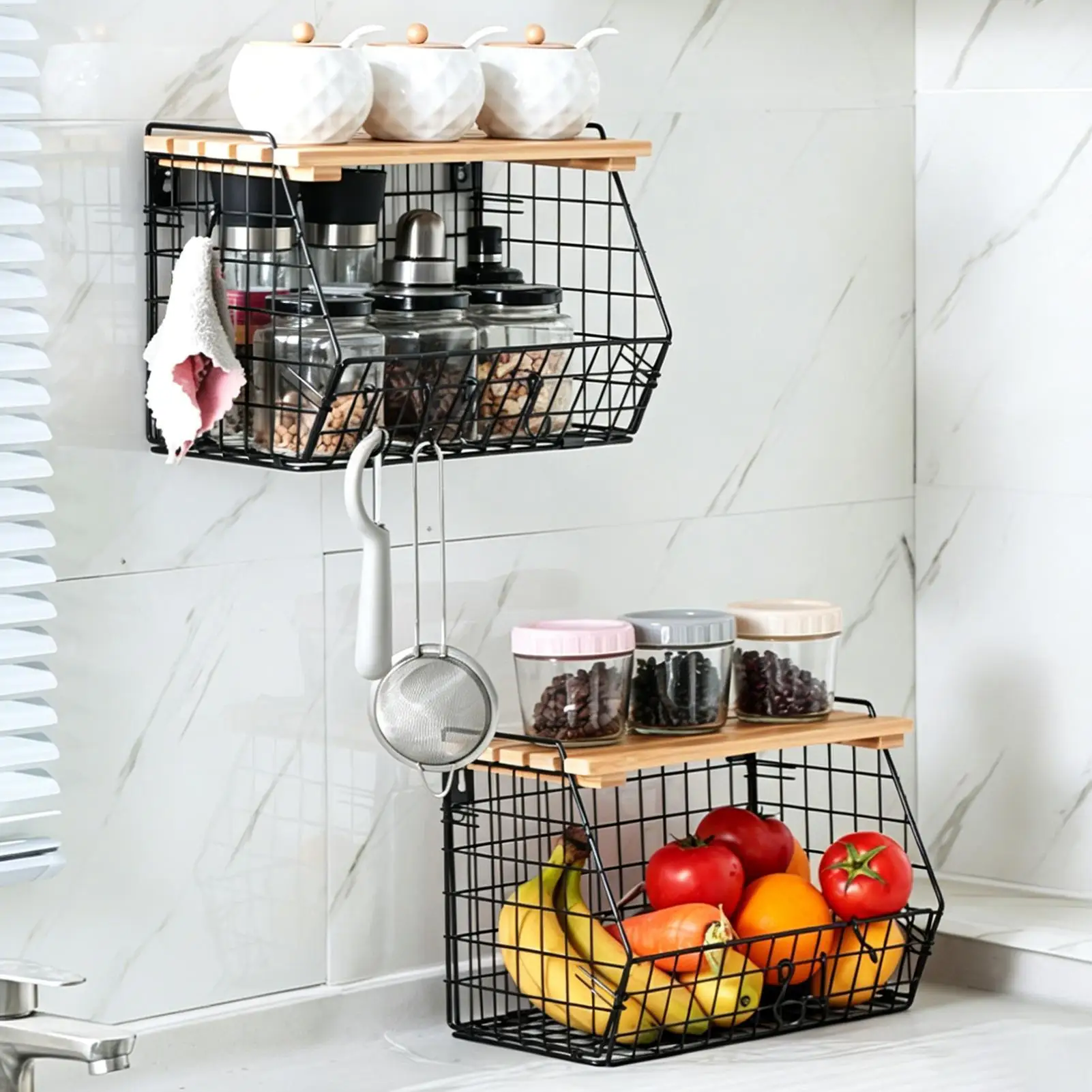 Stackable Iron Wall Mounted Wire Basket with Wood Lid Wire Organizing Bin Under Sink Basket for Produce Potatoes Fruits Snacks
Stackable Iron Wall Mounted Wire Basket with Wood Lid Wire Organizing Bin Under Sink Basket for Produce Potatoes Fruits Snacks
