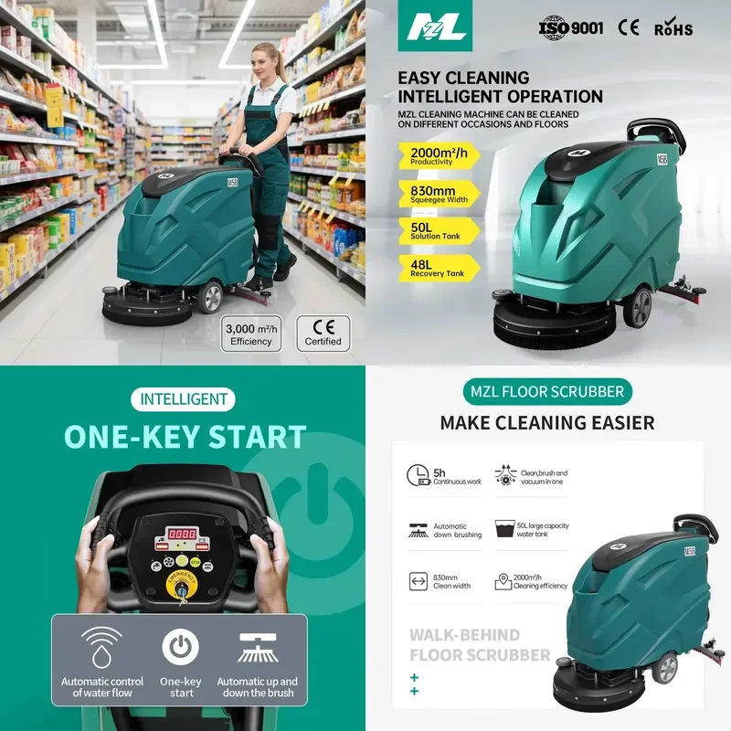 MZL M5B 13.2 Gal (50L) Compact Walk-Behind Floor Scrubber 3000 Sqm/h Efficiency Auto Scrubber Dryer for Warehouse
MZL M5B 13.2 Gal (50L) Compact Walk-Behind Floor Scrubber 3000 Sqm/h Efficiency Auto Scrubber Dryer for Warehouse