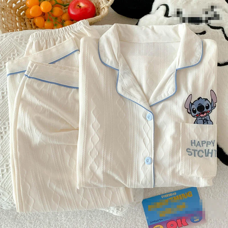 Comfortable Stitch Cartoon Pajamas Set Soft Cotton Sleepwear Button Front for Women Adult Breathable Loungewear Home Nightwear
Comfortable Stitch Cartoon Pajamas Set Soft Cotton Sleepwear Button Front for Women Adult Breathable Loungewear Home Nightwear