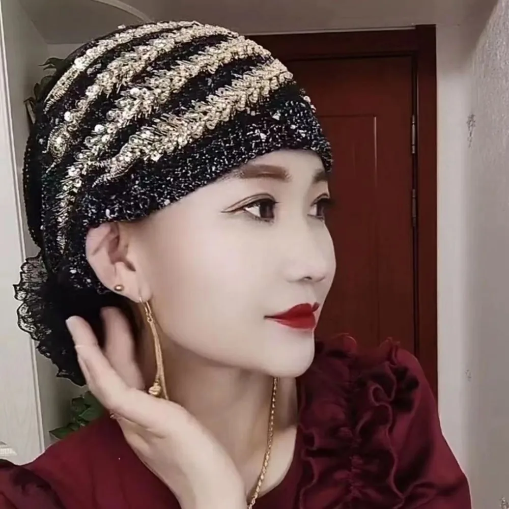 Luxury Phoenix Tail Floral Lace Caps Turban Cap Embroidery Women Headscarf Glitter Breathable Beanie Hair Cover Cap Head Wraps 
Luxury Phoenix Tail Floral Lace Caps Turban Cap Embroidery Women Headscarf Glitter Breathable Beanie Hair Cover Cap Head Wraps