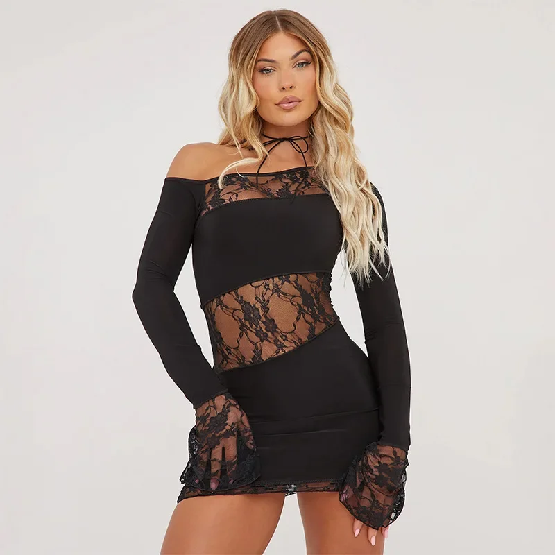 2024 Autumn Sexy Lace Patchwork See Through Bodycon Mini Dress Women Diagonal Shoulder Long Sleeve High Waist Club Party Robe
2024 Autumn Sexy Lace Patchwork See Through Bodycon Mini Dress Women Diagonal Shoulder Long Sleeve High Waist Club Party Robe