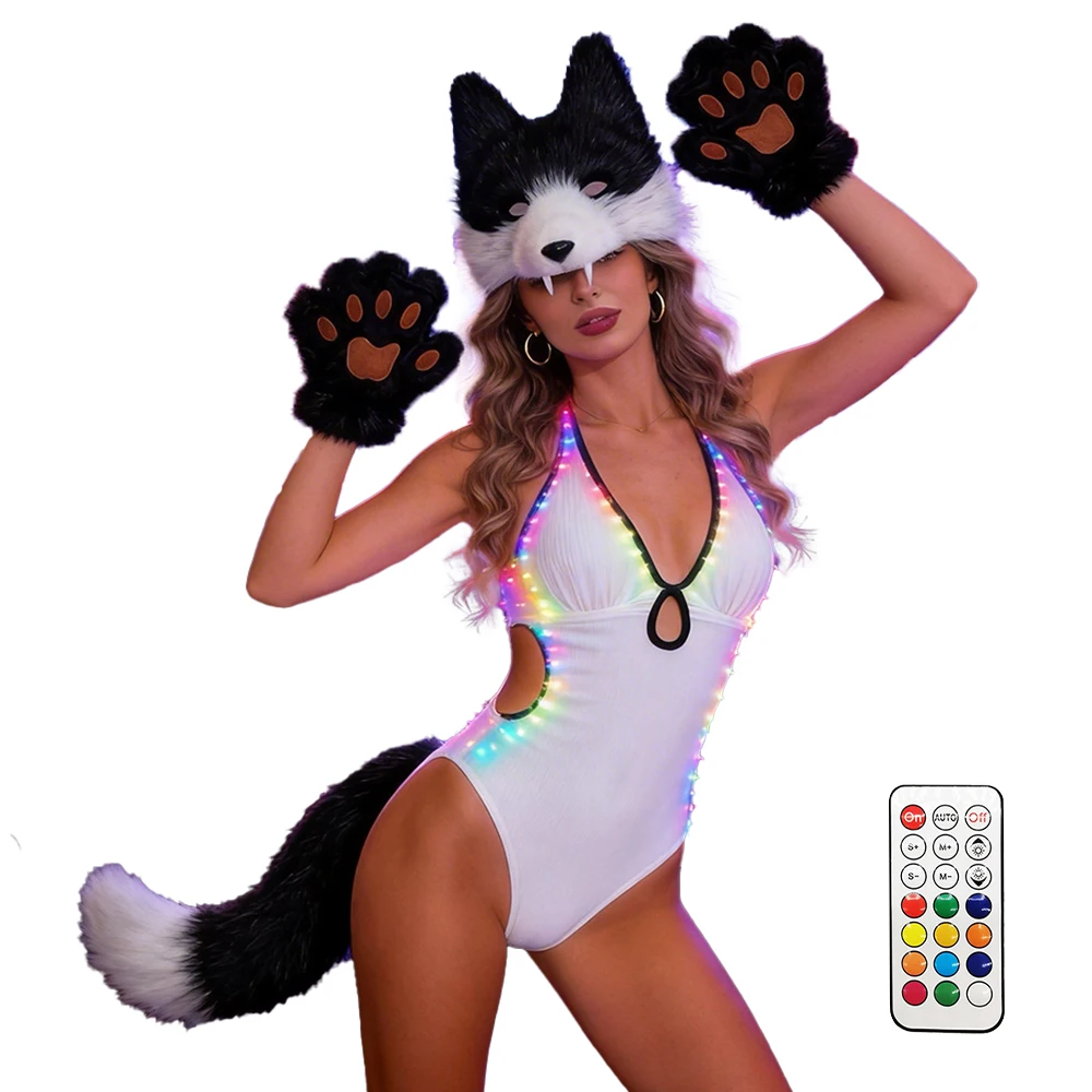 Women's LED Colorful Jumpsuit Halloween Anime Animal Tail Cosplay Costumes Cat Ears Wolf Fox Plush Tail Role Play Party
Women's LED Colorful Jumpsuit Halloween Anime Animal Tail Cosplay Costumes Cat Ears Wolf Fox Plush Tail Role Play Party
