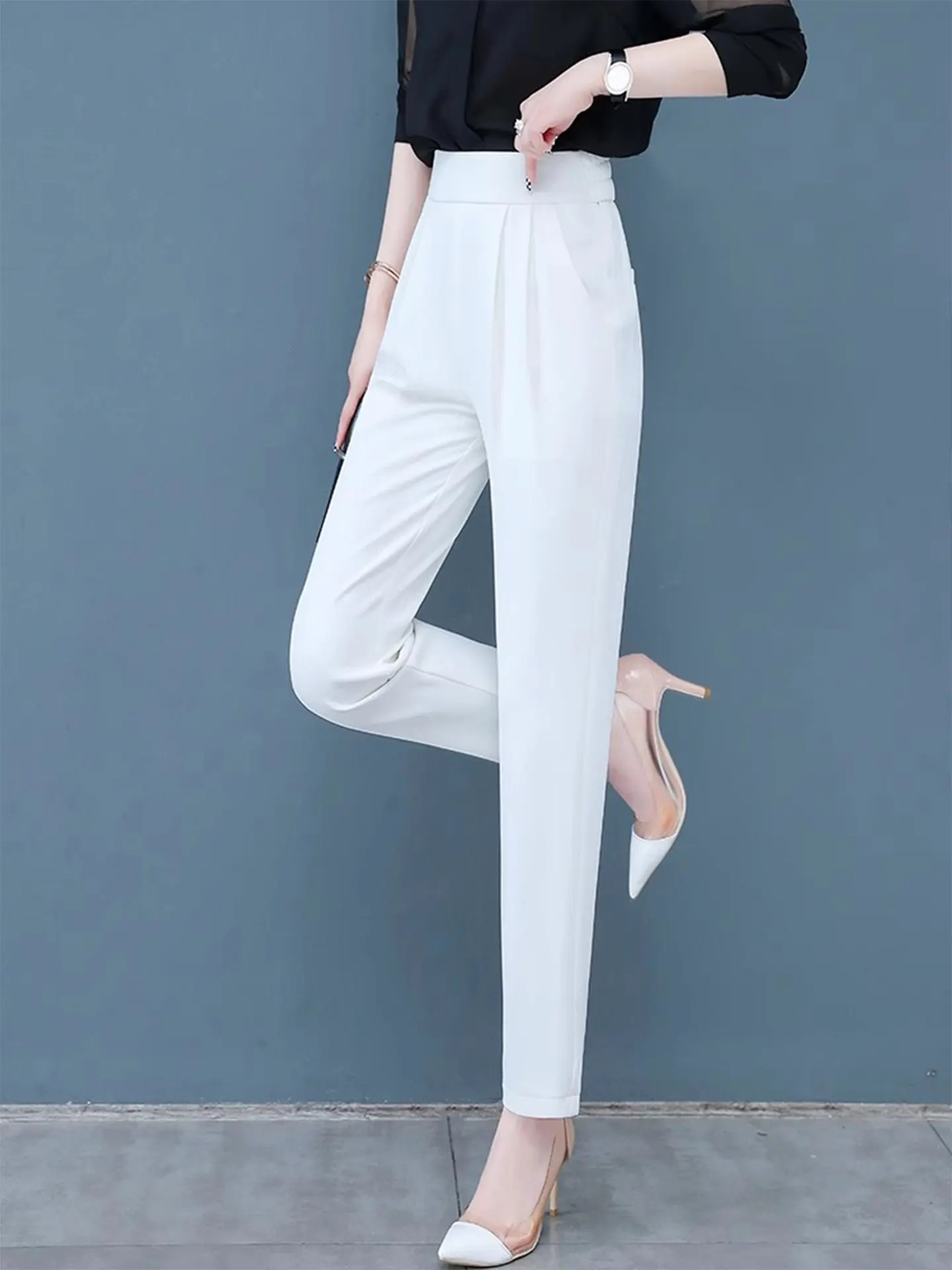 Ice Silk Harem Pants Women's Summer Thin High Waist Elastic Slimming Breathable Casual Suit Nine Point Pants Korean Style
Ice Silk Harem Pants Women's Summer Thin High Waist Elastic Slimming Breathable Casual Suit Nine Point Pants Korean Style