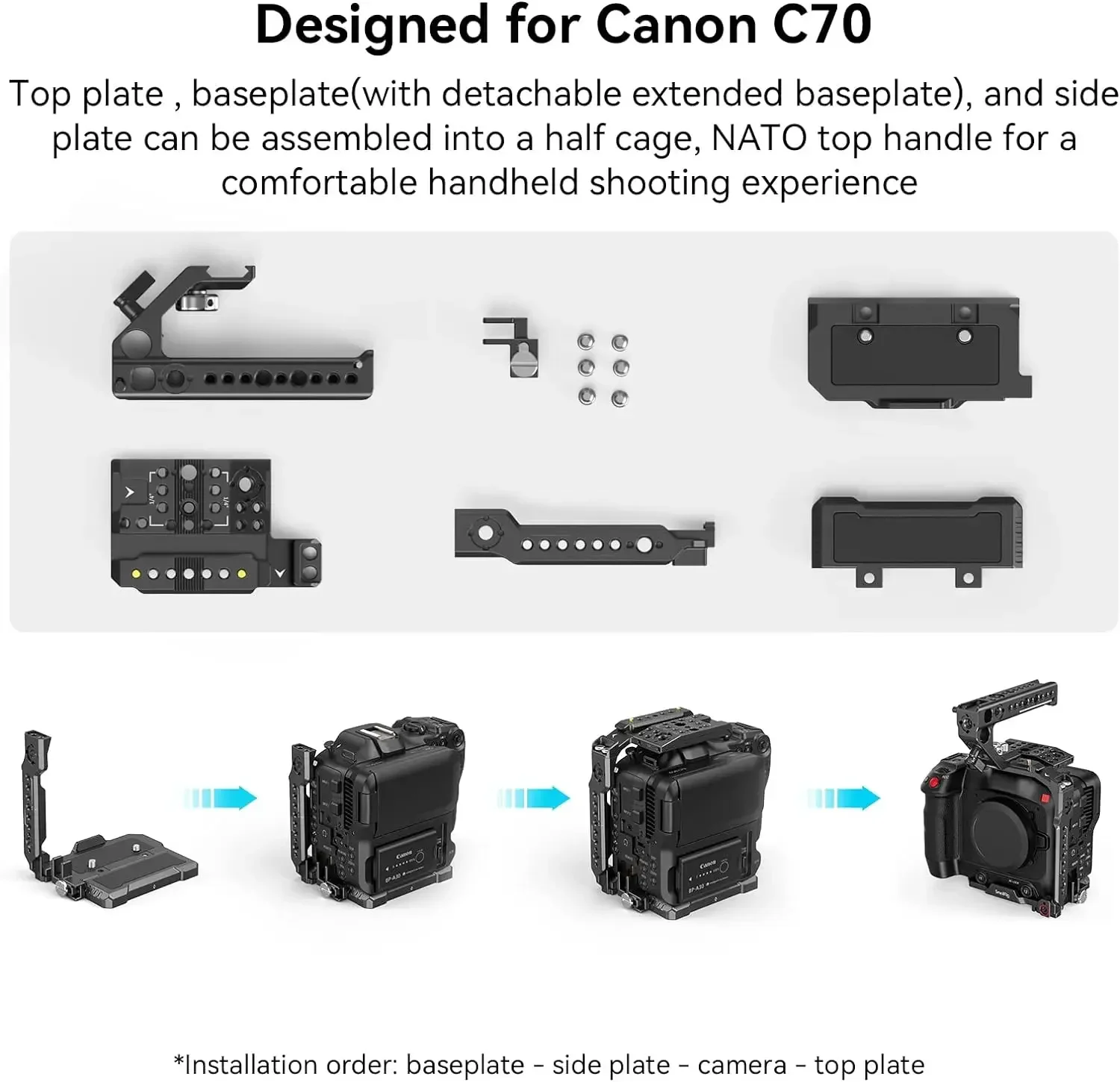 Ручной комплект SmallRig Camera Cage для EOS C70 для Canon с верхней ручкой НАТО, отверстиями для определения местоположения
Ручной комплект SmallRig Camera Cage для EOS C70 для Canon с верхней ручкой НАТО, отверстиями для определения местоположения