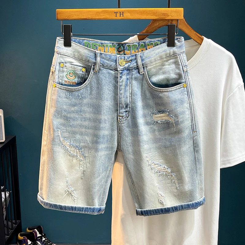 TC5007 Модные джинсовые шорты High Street, мужские рваные нашивки, модные брендовые эластичные облегающие брюки средней длины, элитные
TC5007 Модные джинсовые шорты High Street, мужские рваные нашивки, модные брендовые эластичные облегающие брюки средней длины, элитные
