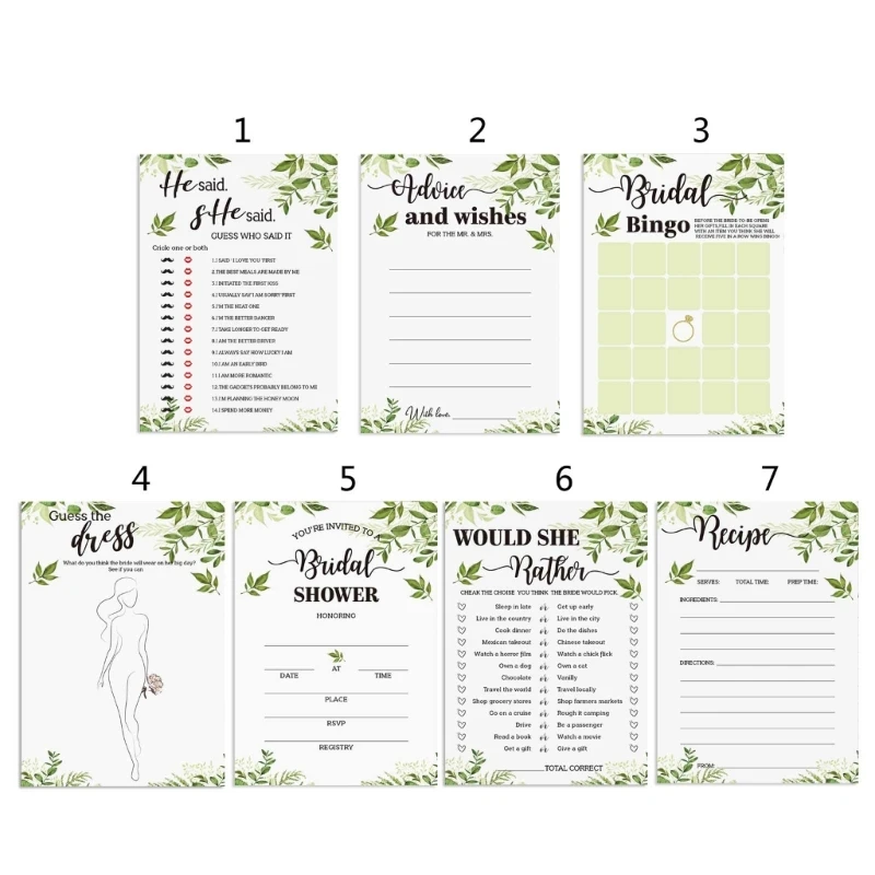 10pcs Green Plant Bridal Shower Game Card Set Multipurpose Decoration Supplies for Children Girl Boys Birthday Wedding
10pcs Green Plant Bridal Shower Game Card Set Multipurpose Decoration Supplies for Children Girl Boys Birthday Wedding